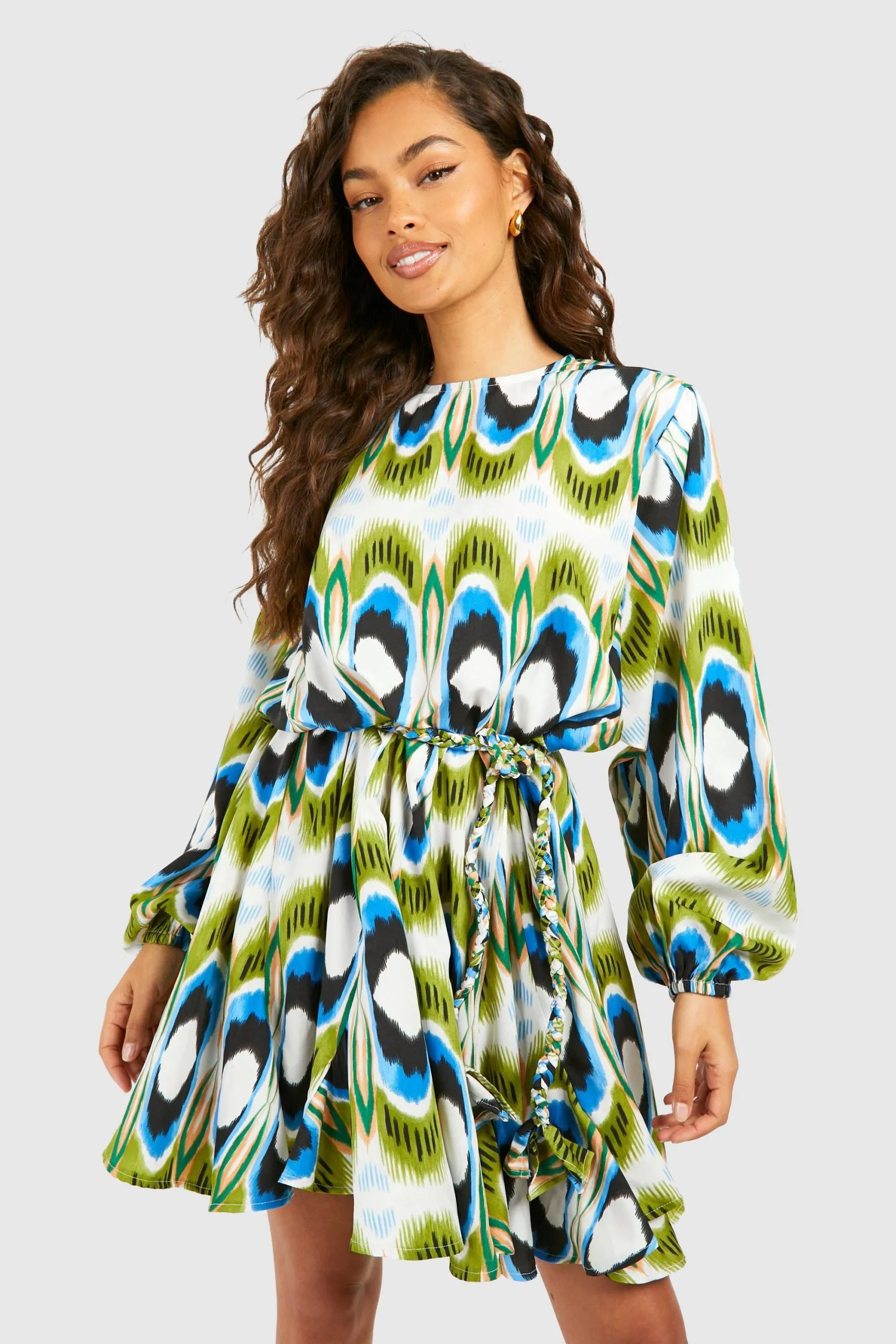 Bright Geo Print Godet Mini Dress
