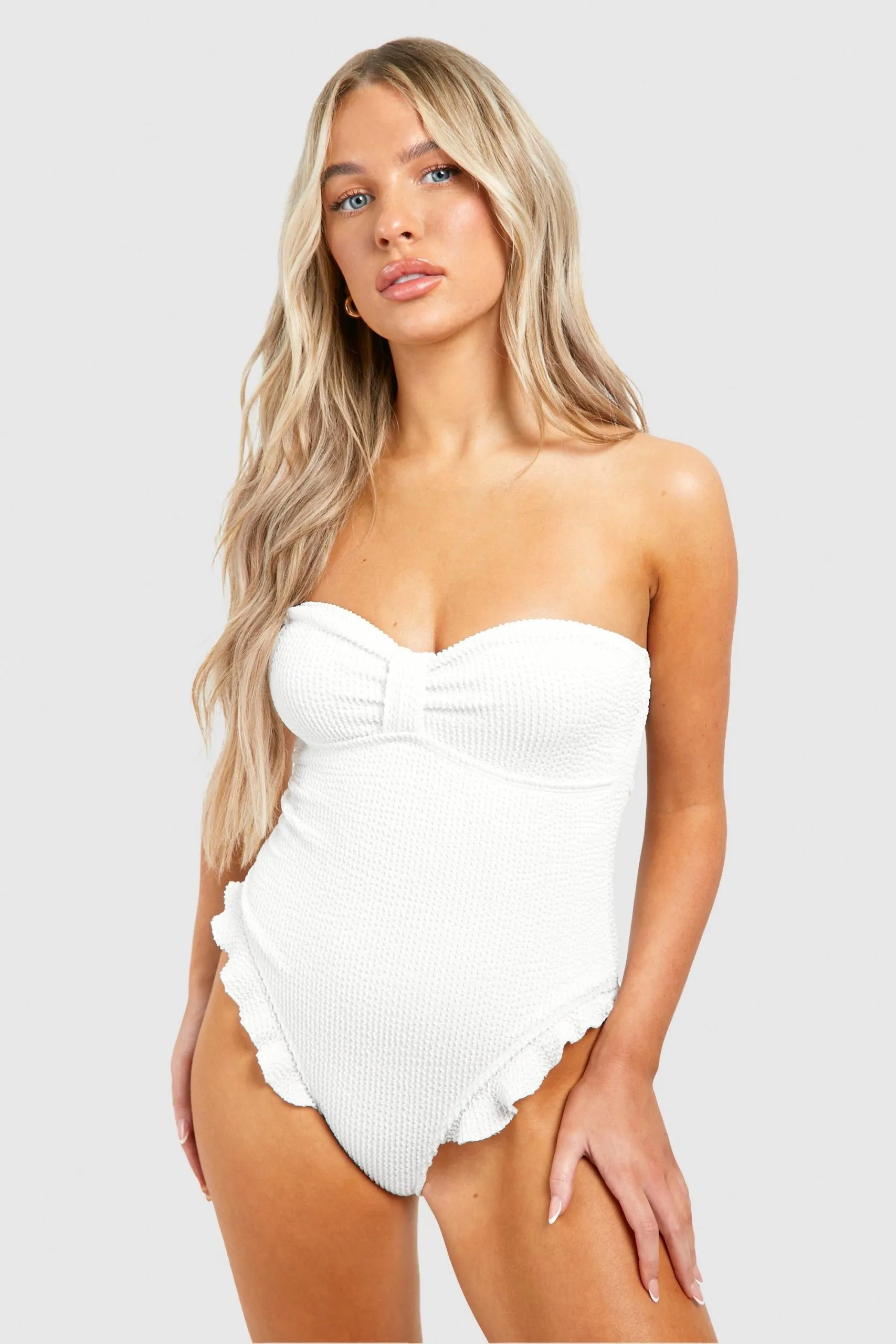 Crinkle Ruffle Bandeau Swimsuit