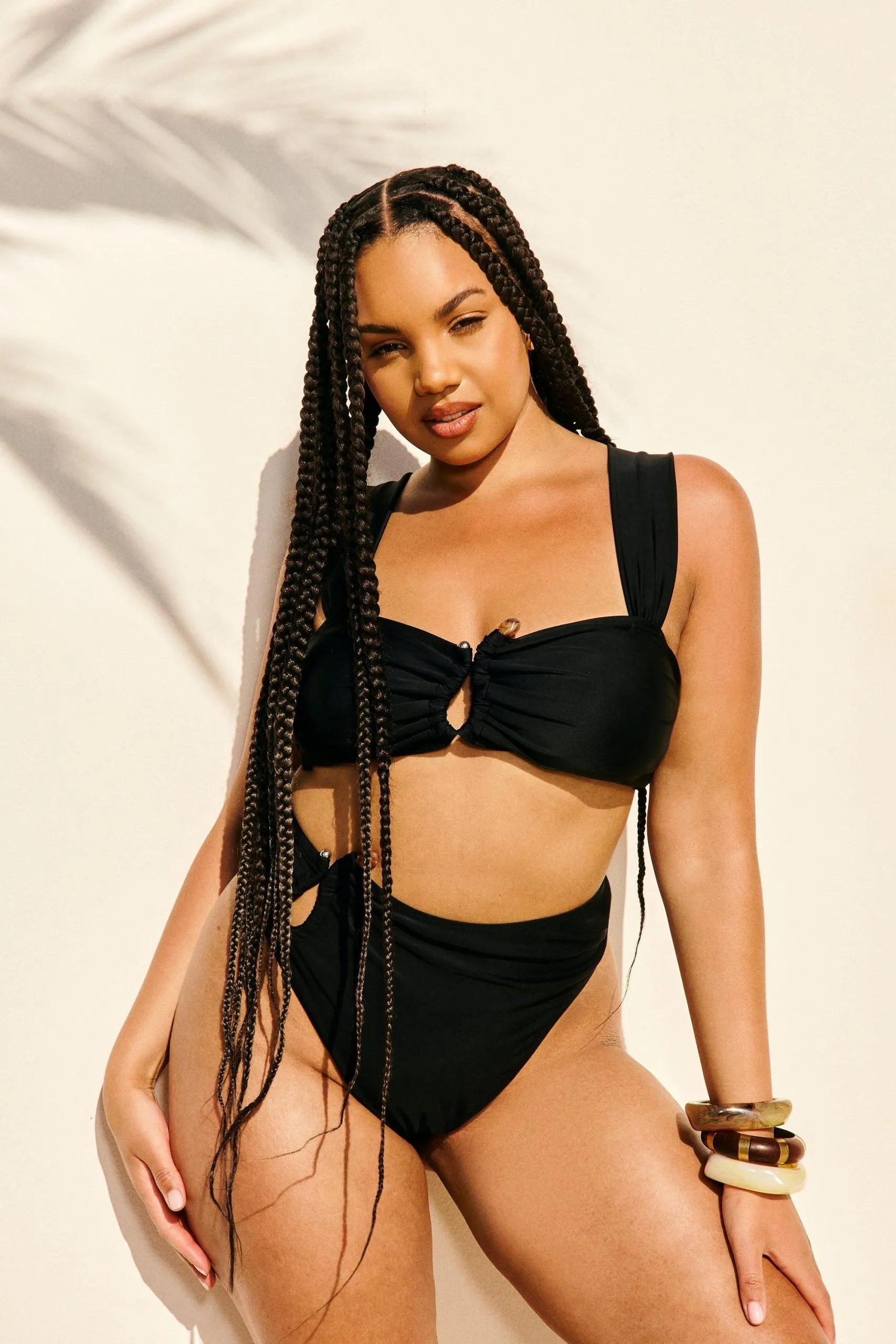 Plus Bead Trim High Waisted Bikini Set