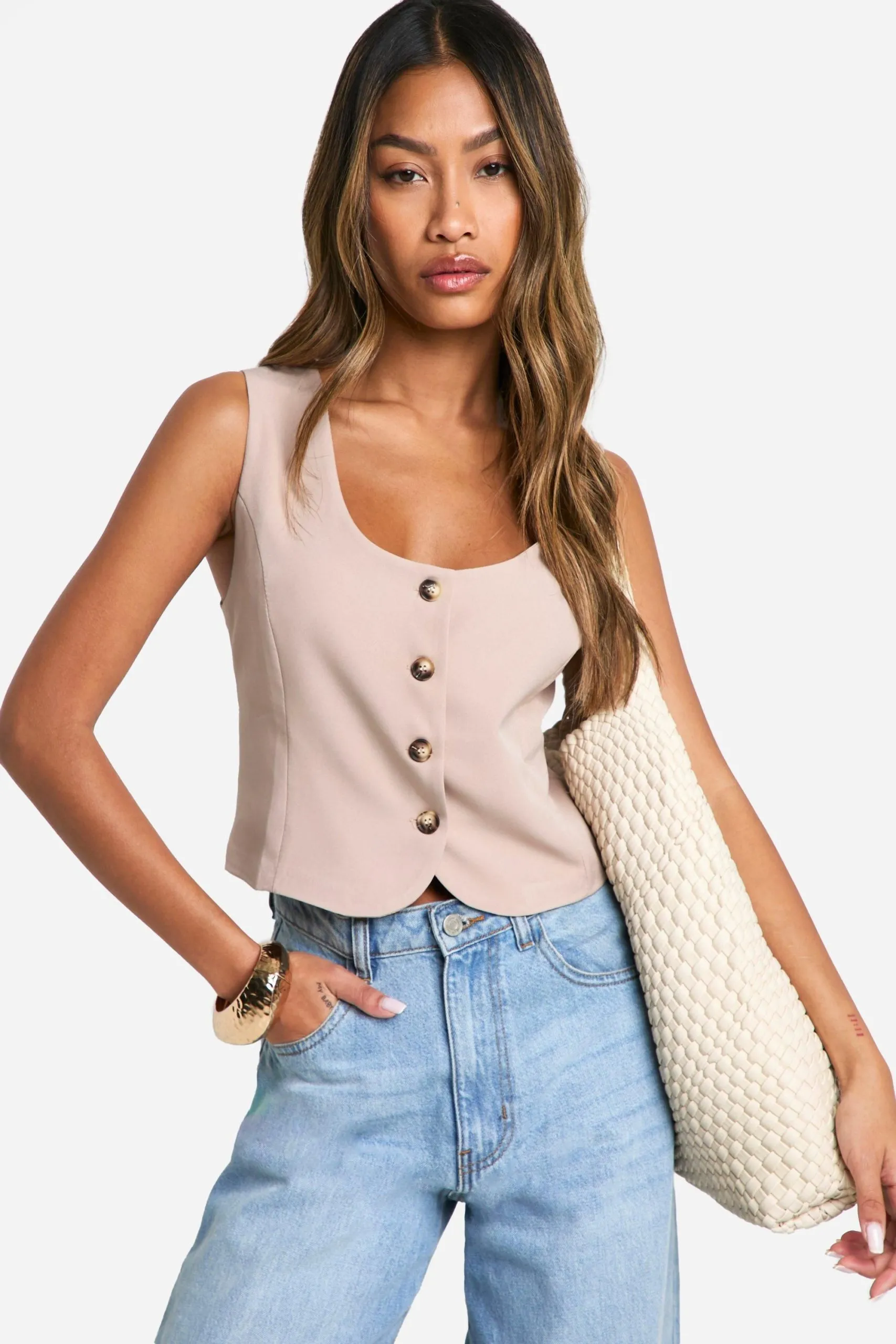 Square Neck Crop Waistcoat