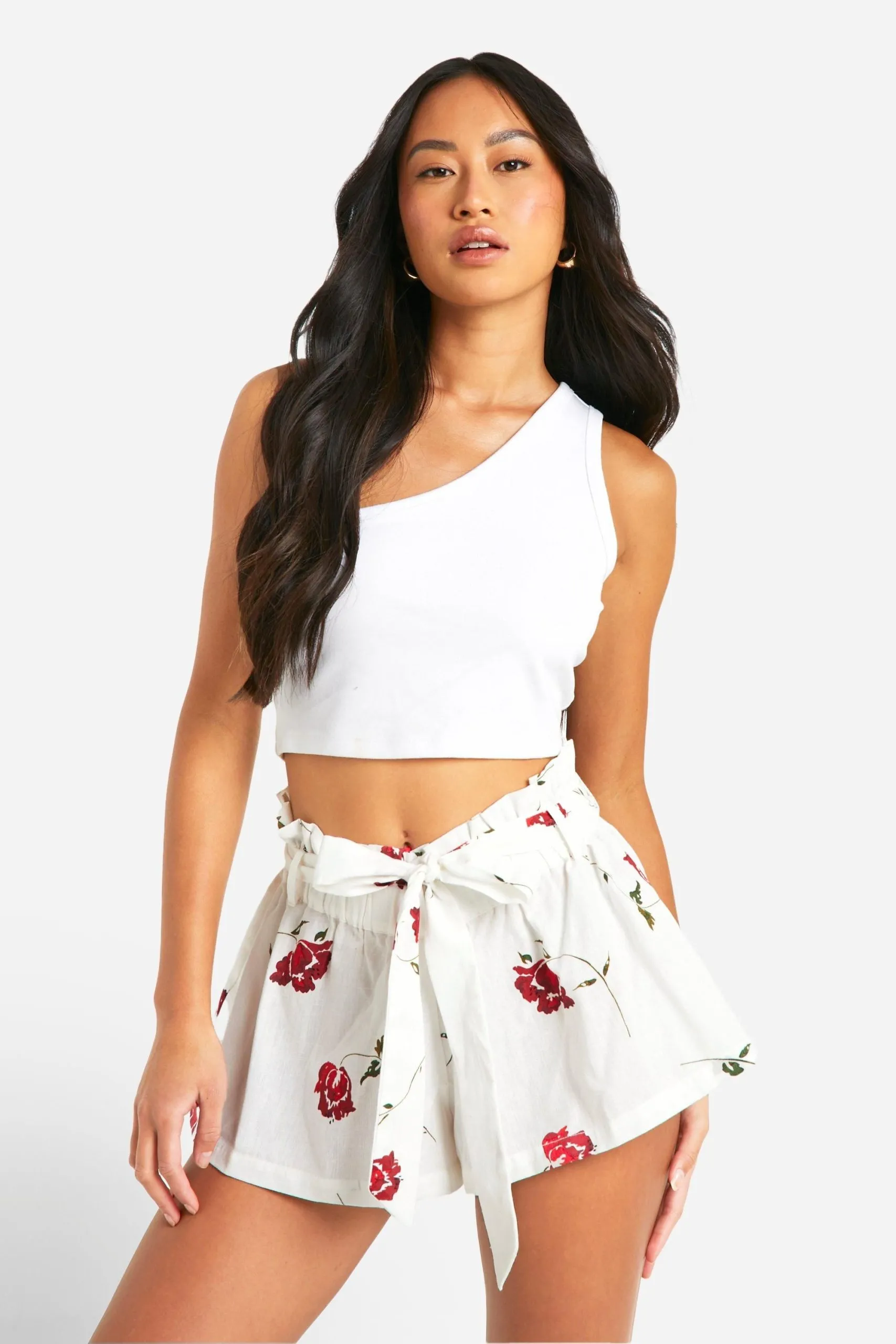 Belted Floral Cotton Mini Skirt