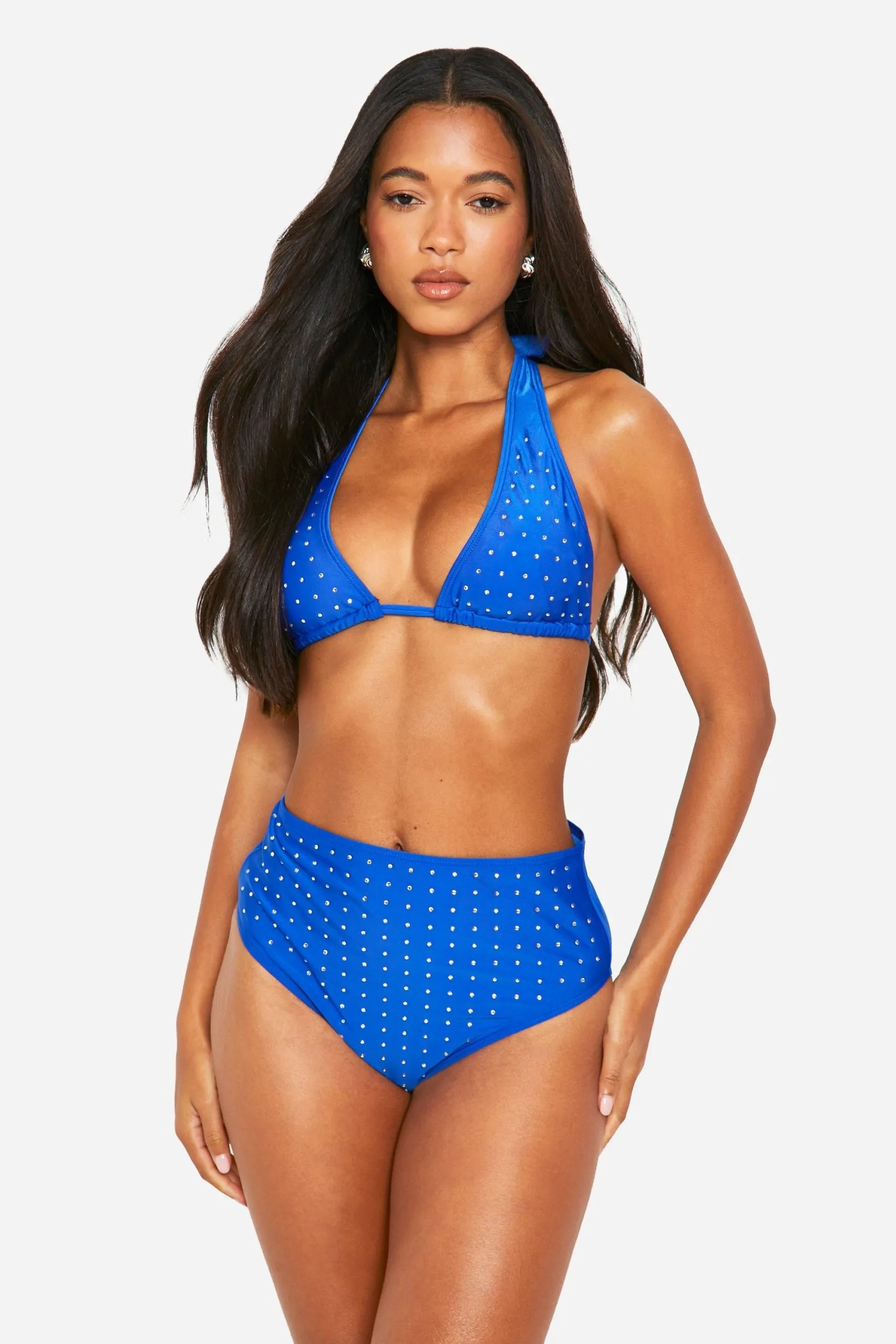 Diamante Halterneck Triangle Bikini Top
