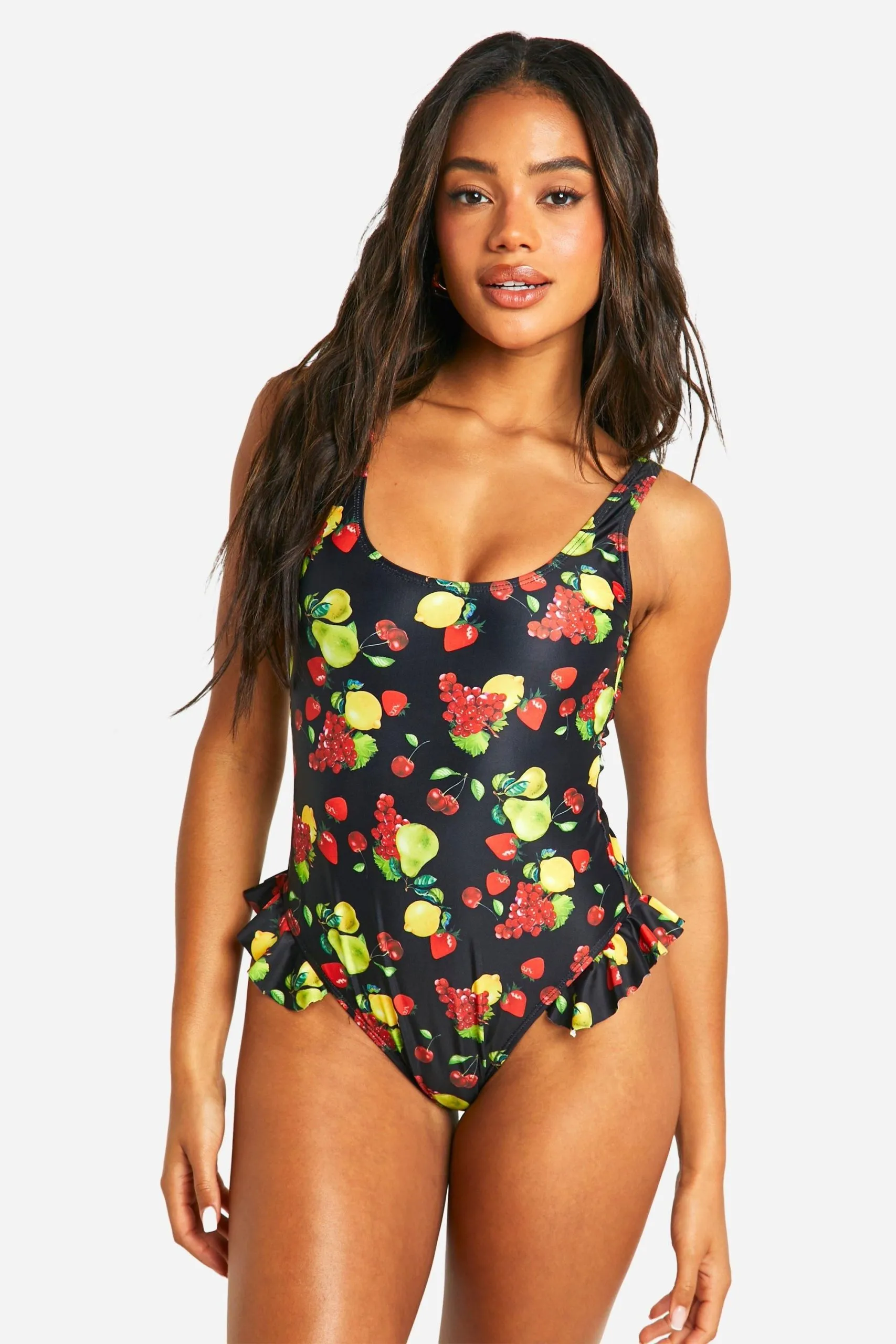 Fruit Print Frill Scoop Swimsuit