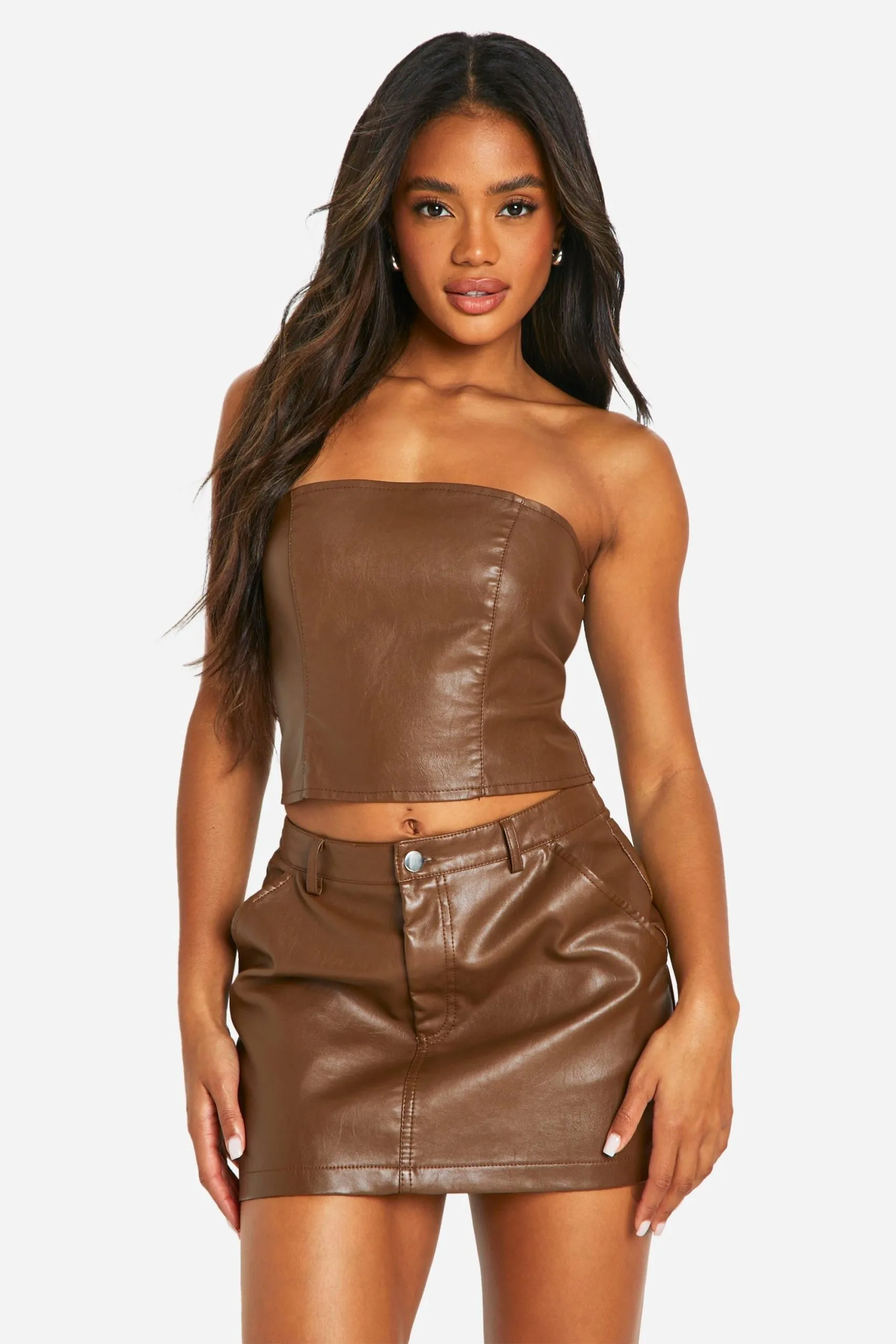 Faux Leather Bandeau Corset Top