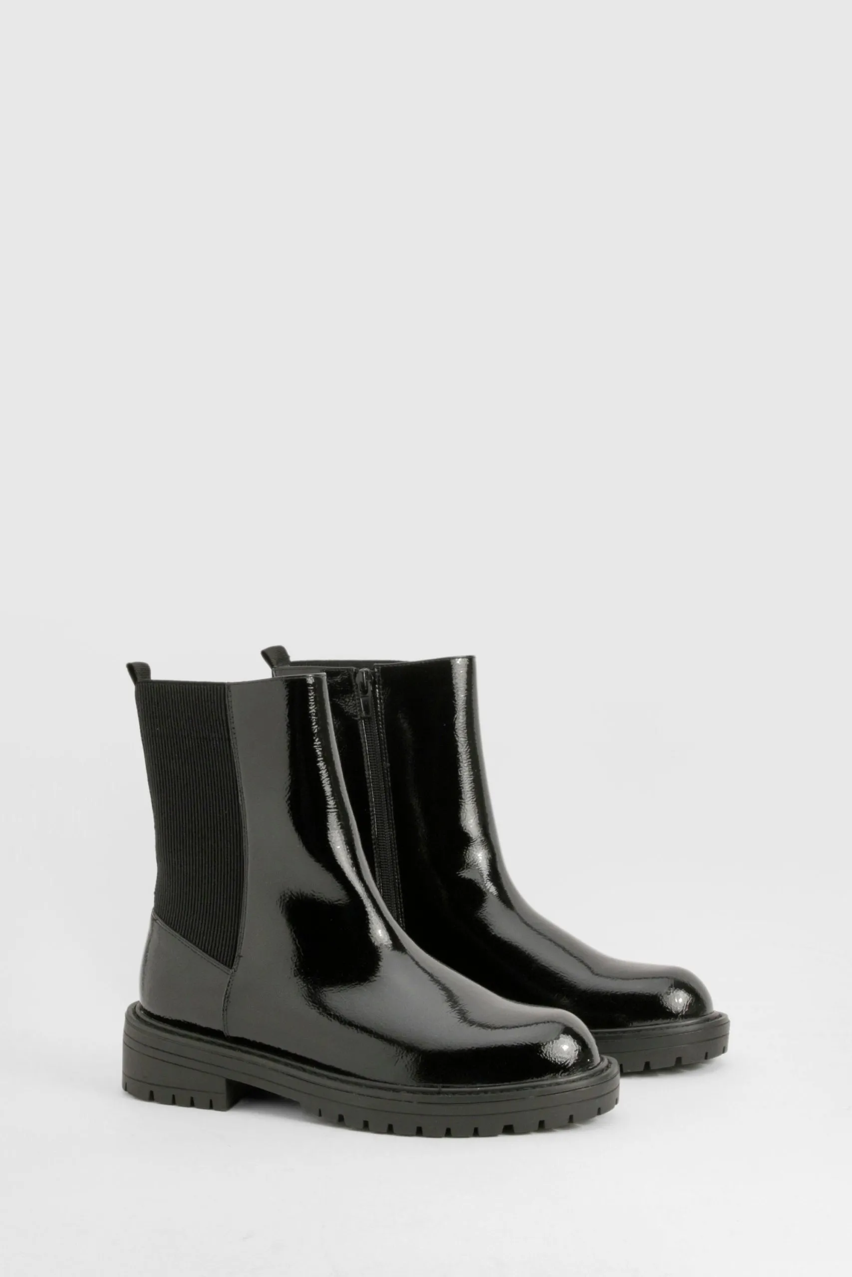 Wide Fit Ankle Detail Textured Patent Chelsea Boots