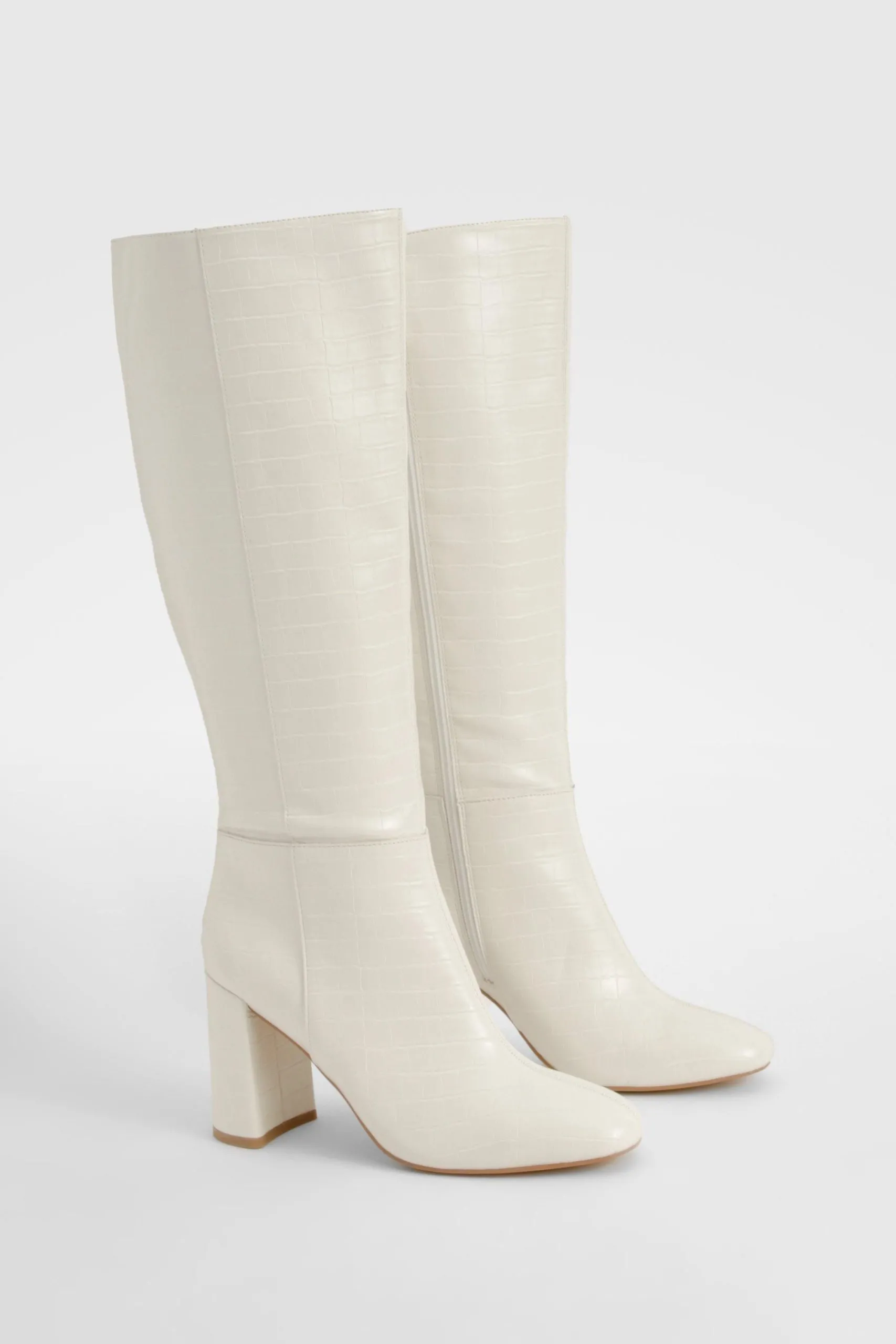 Croc Heeled Knee High Boot