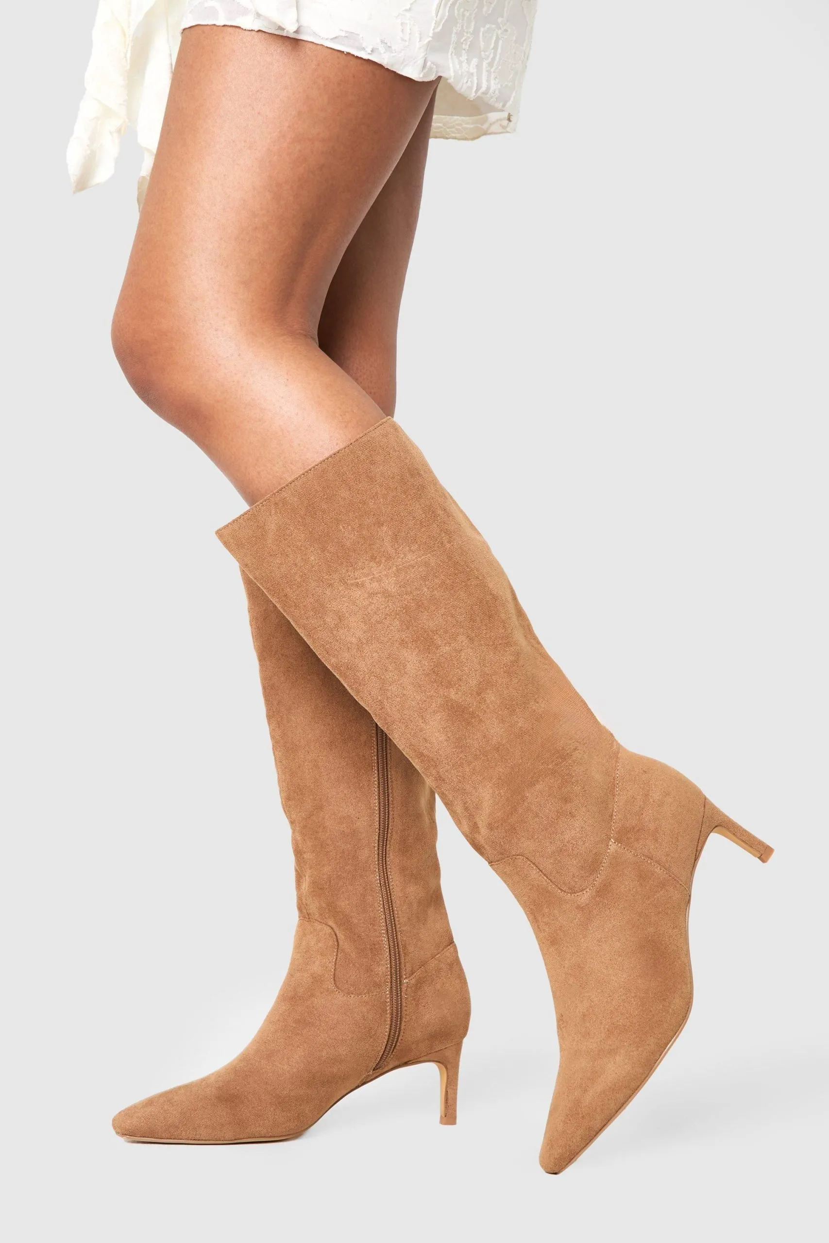 Wide Fit Knee High Low Heeled Boots