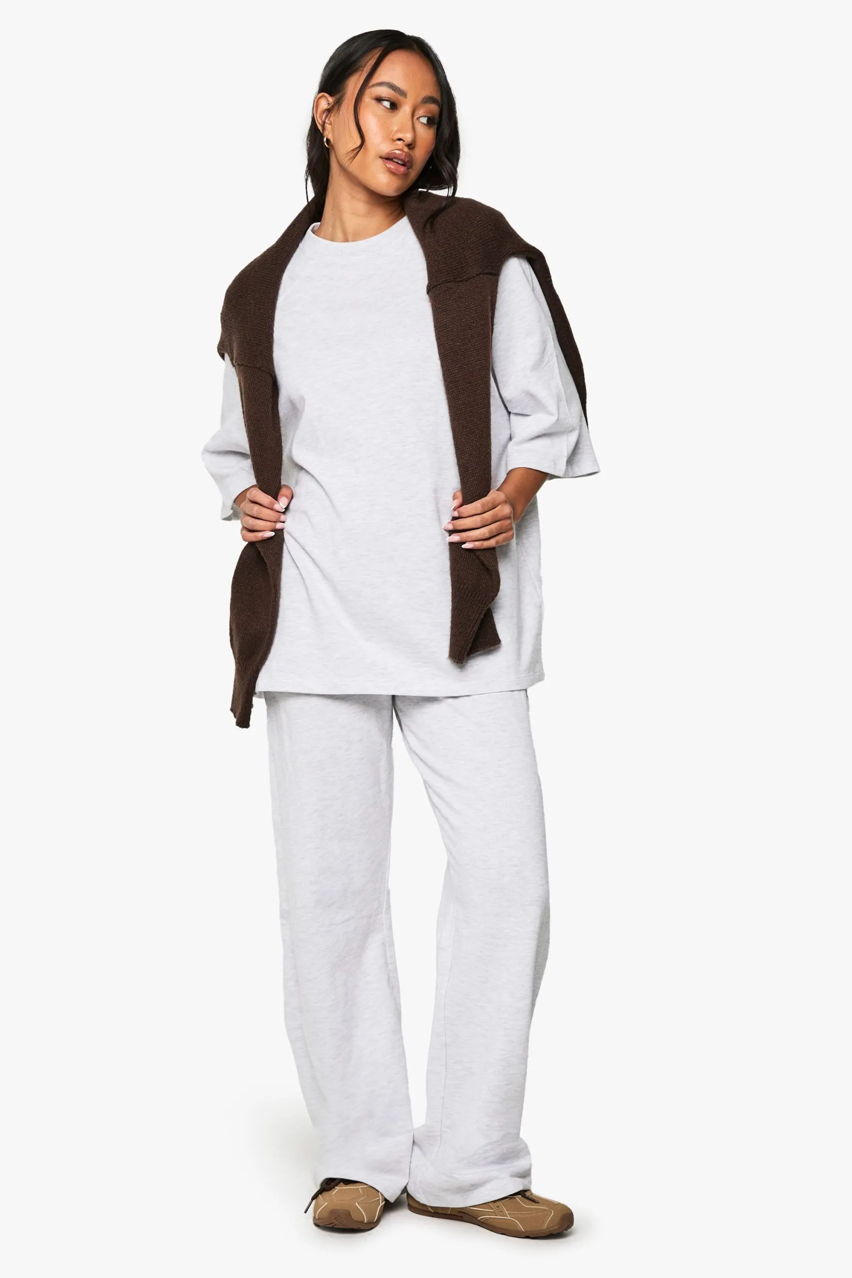 Loopback Short Sleeve Sweatshirt And Straight Leg Jogger Set