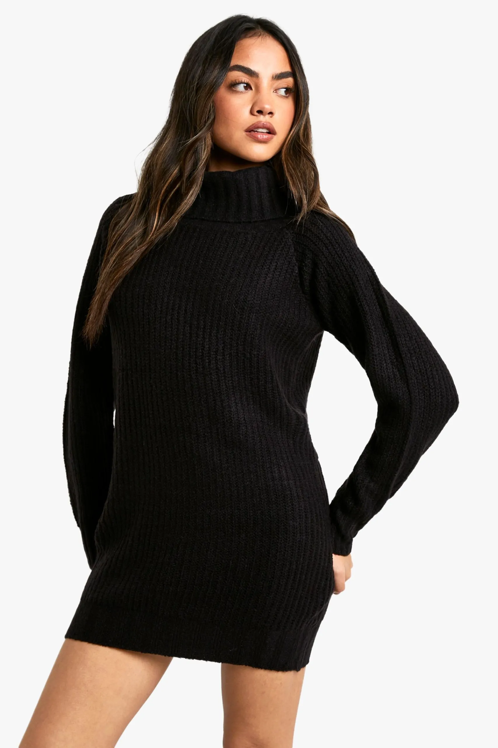 Wide Rib Bardot Neckline Mini Jumper Dress