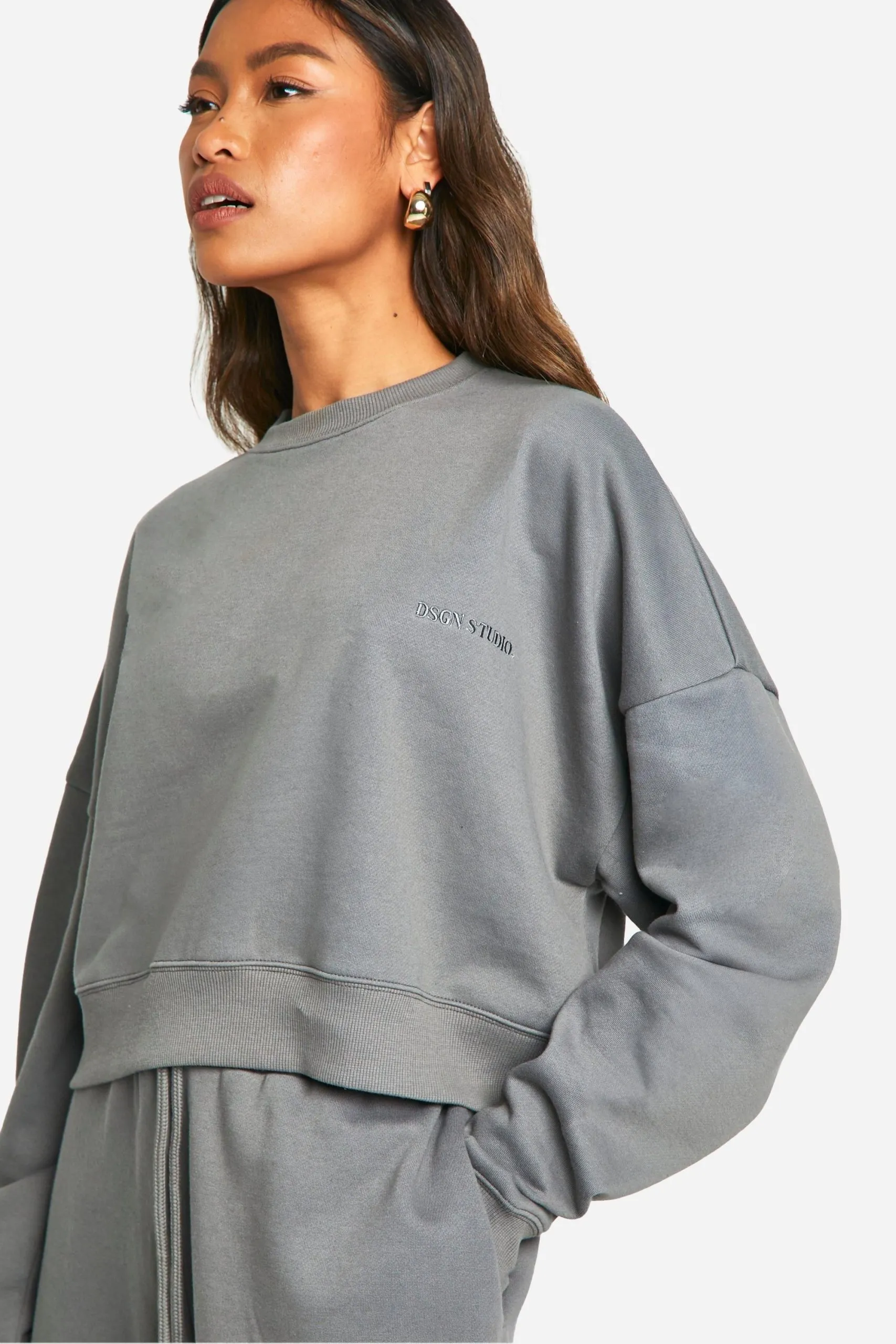 DSGN Studio Embroidered Boxy Crop Sweatshirt