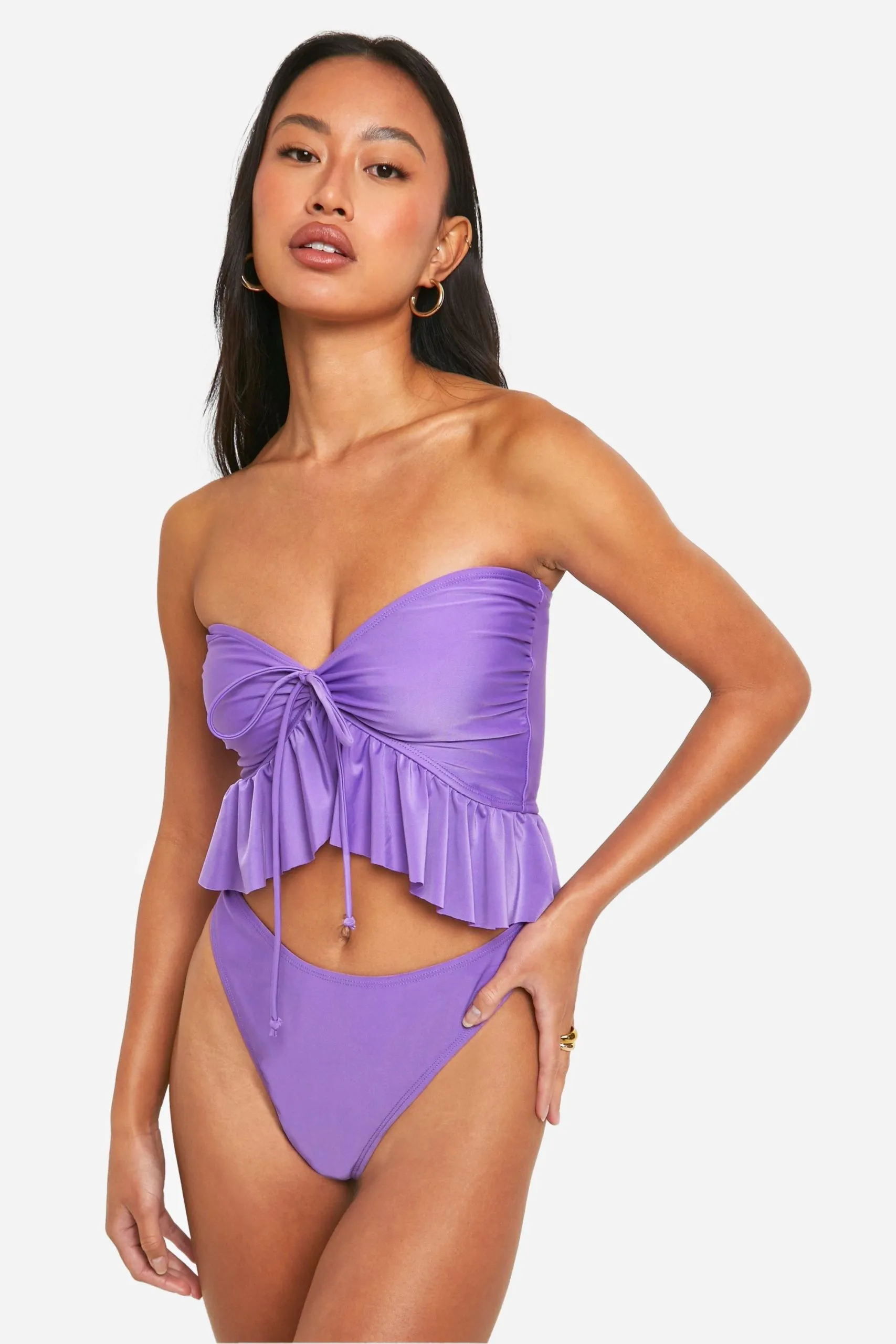 Frill Longline Bandeau Hipster Bikini Set
