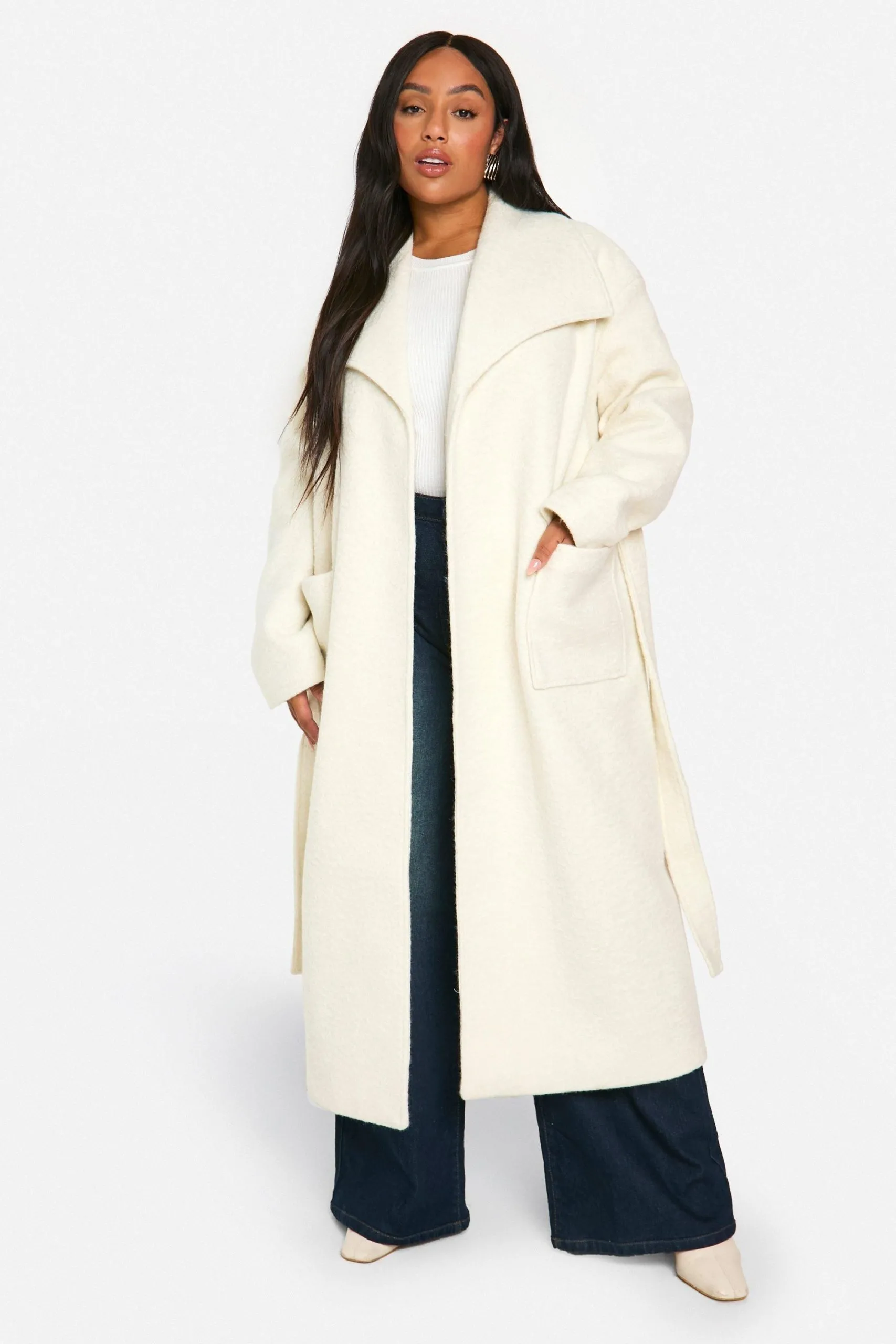 Plus Brushed Shawl Collar Belted Coat