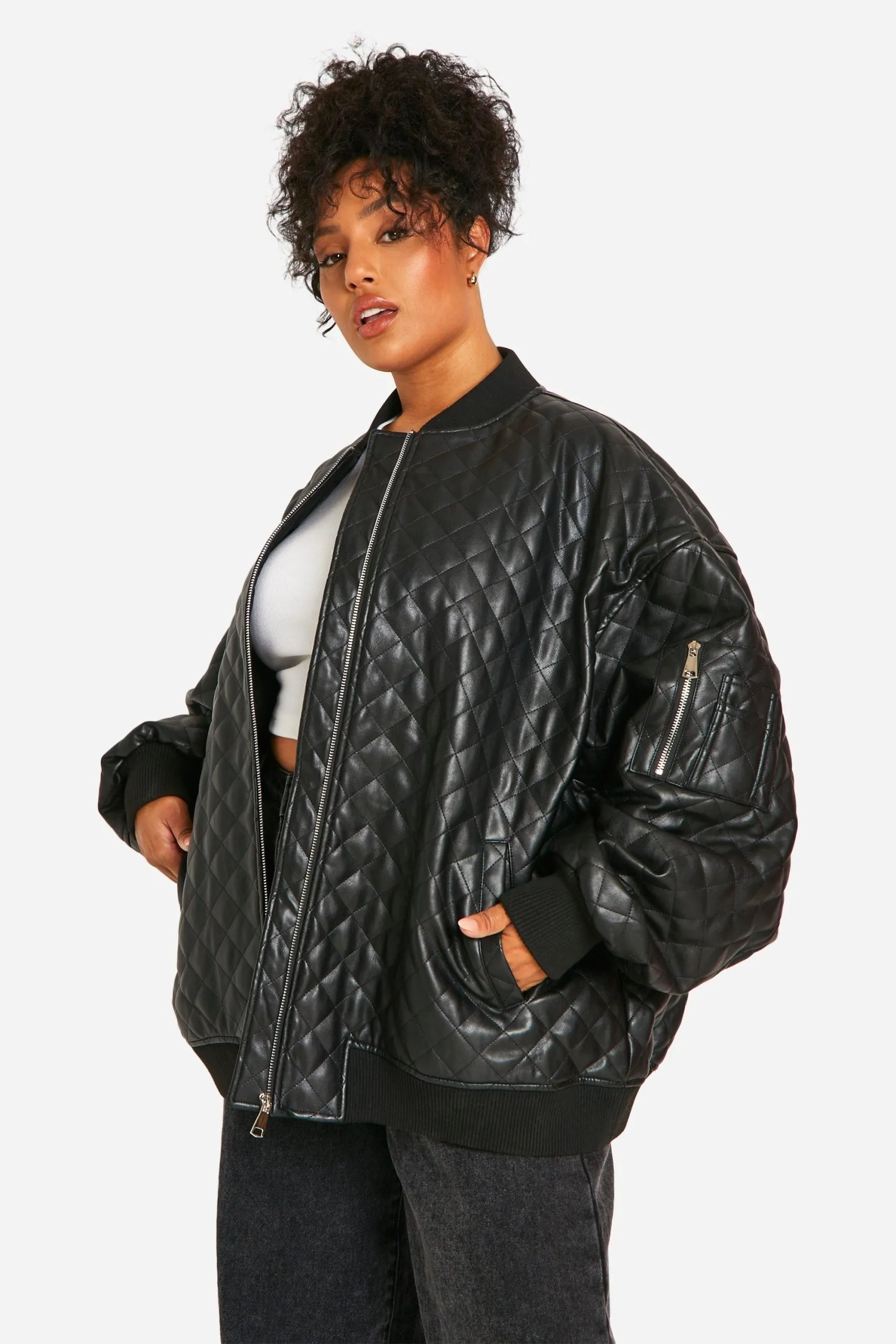 Plus Quilted Oversized Bomber Jacket