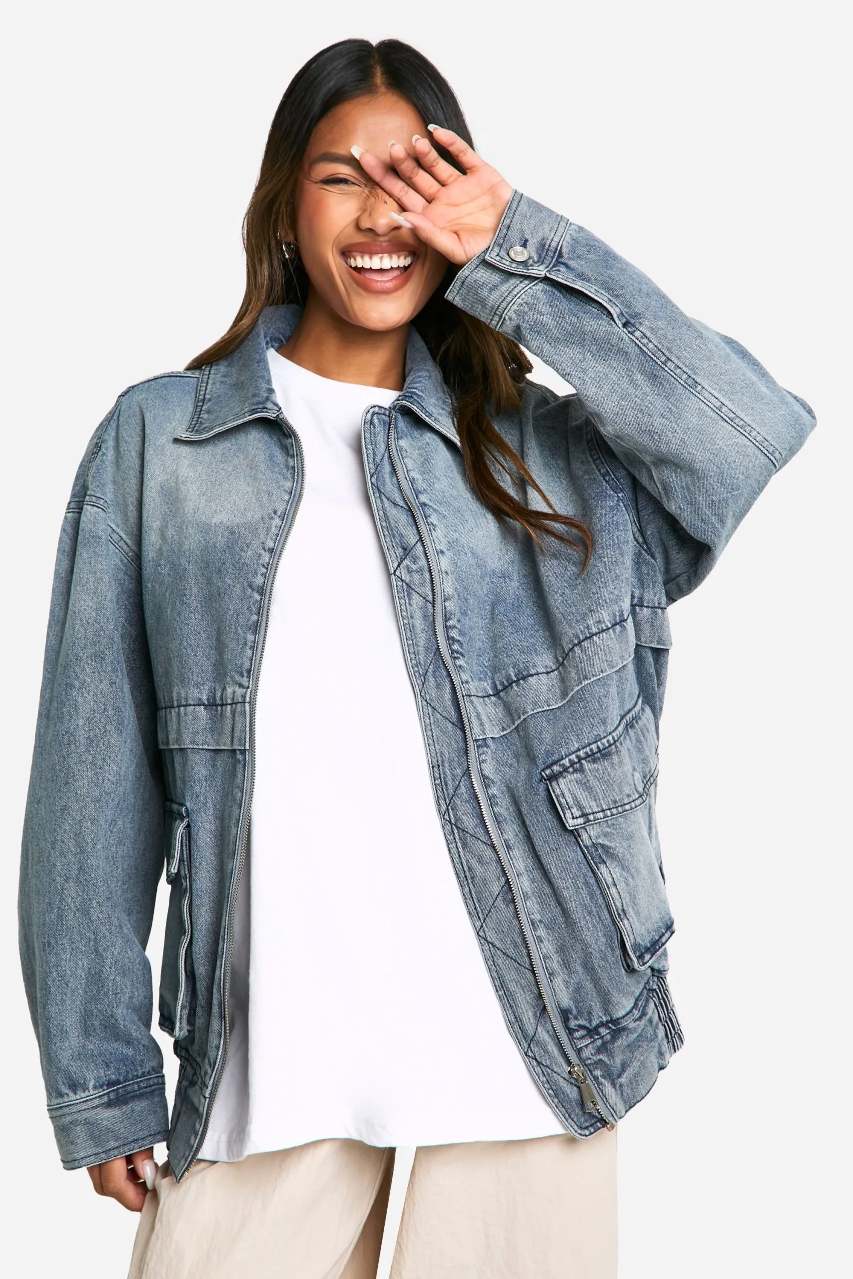 Pocket Detail Denim Bomber Jacket