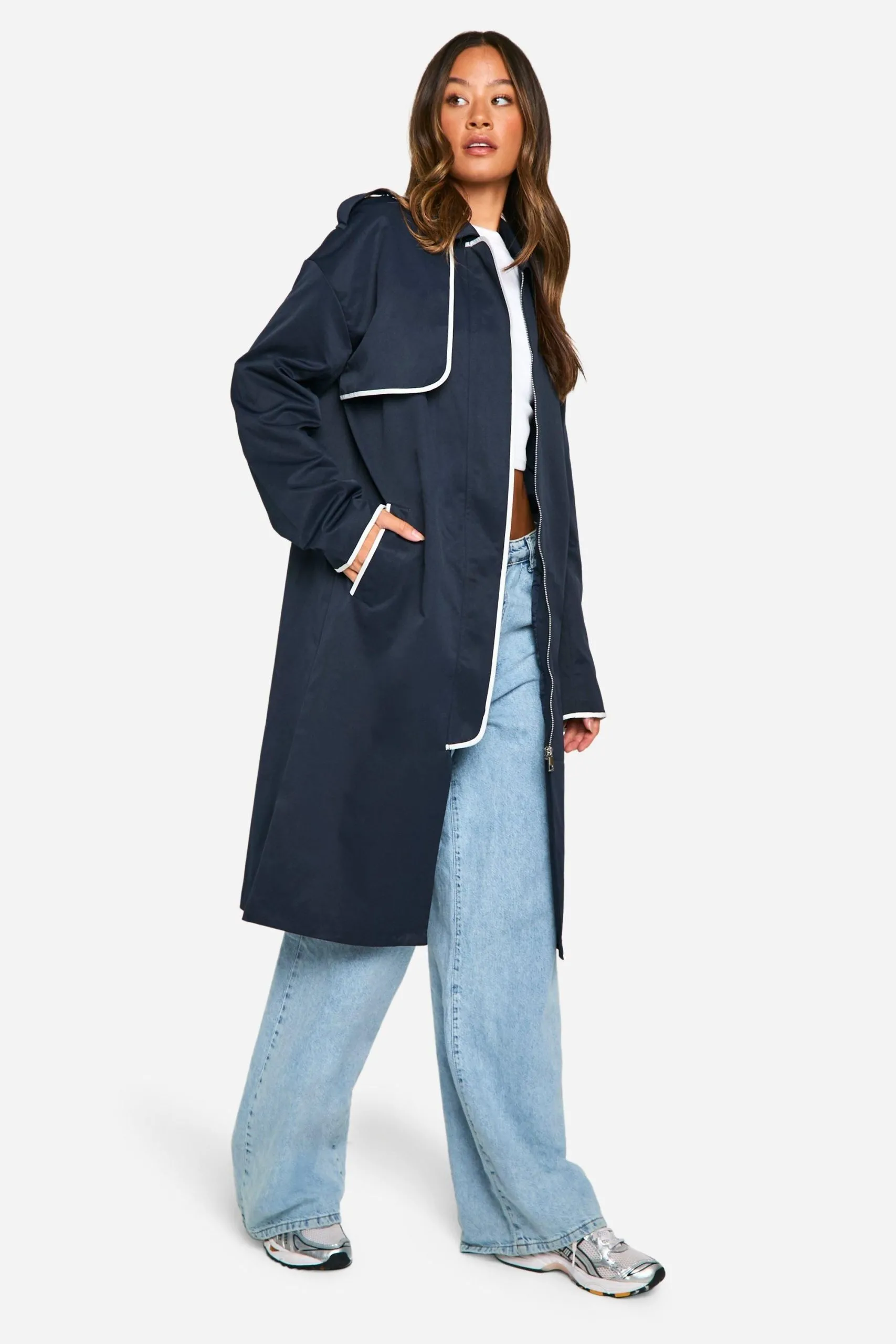 Tall Contrast Binding Detail Trench Coat
