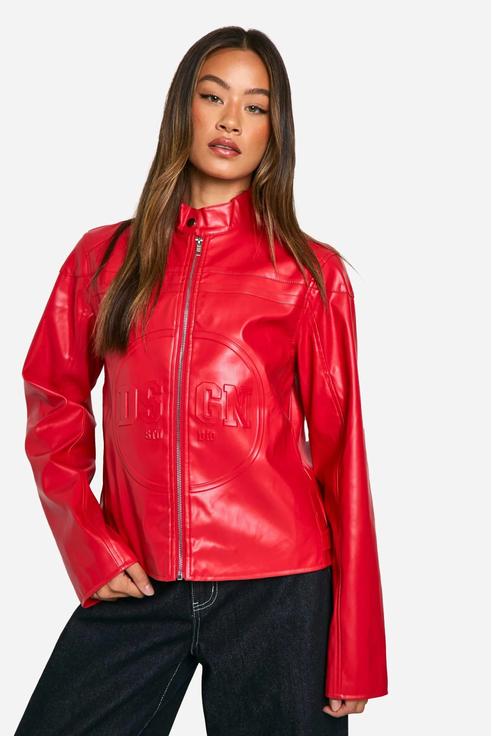 Tall Embossed Faux Leather Moto Jacket
