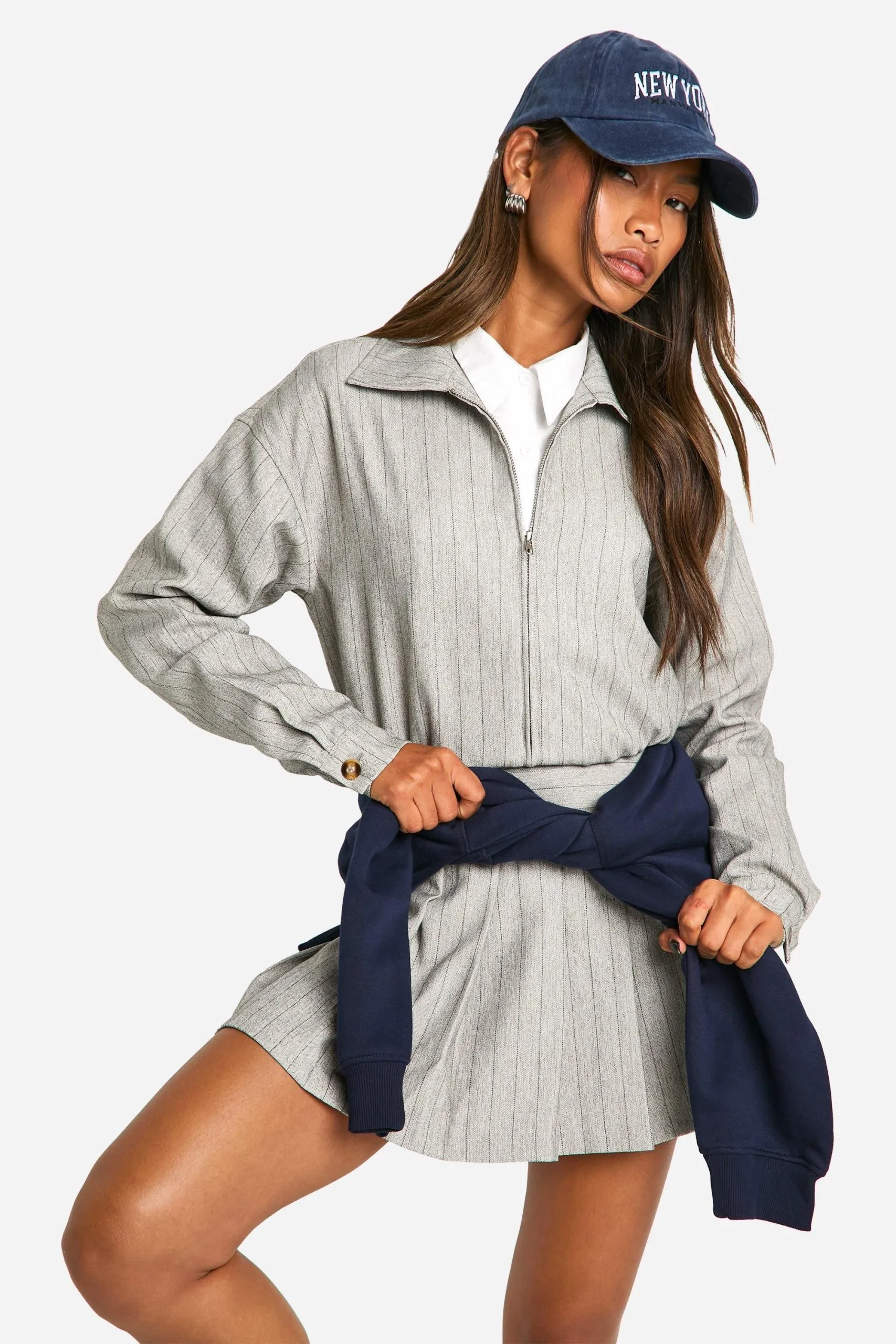 Premium Pinstripe Relaxed Fit Bomber Jacket