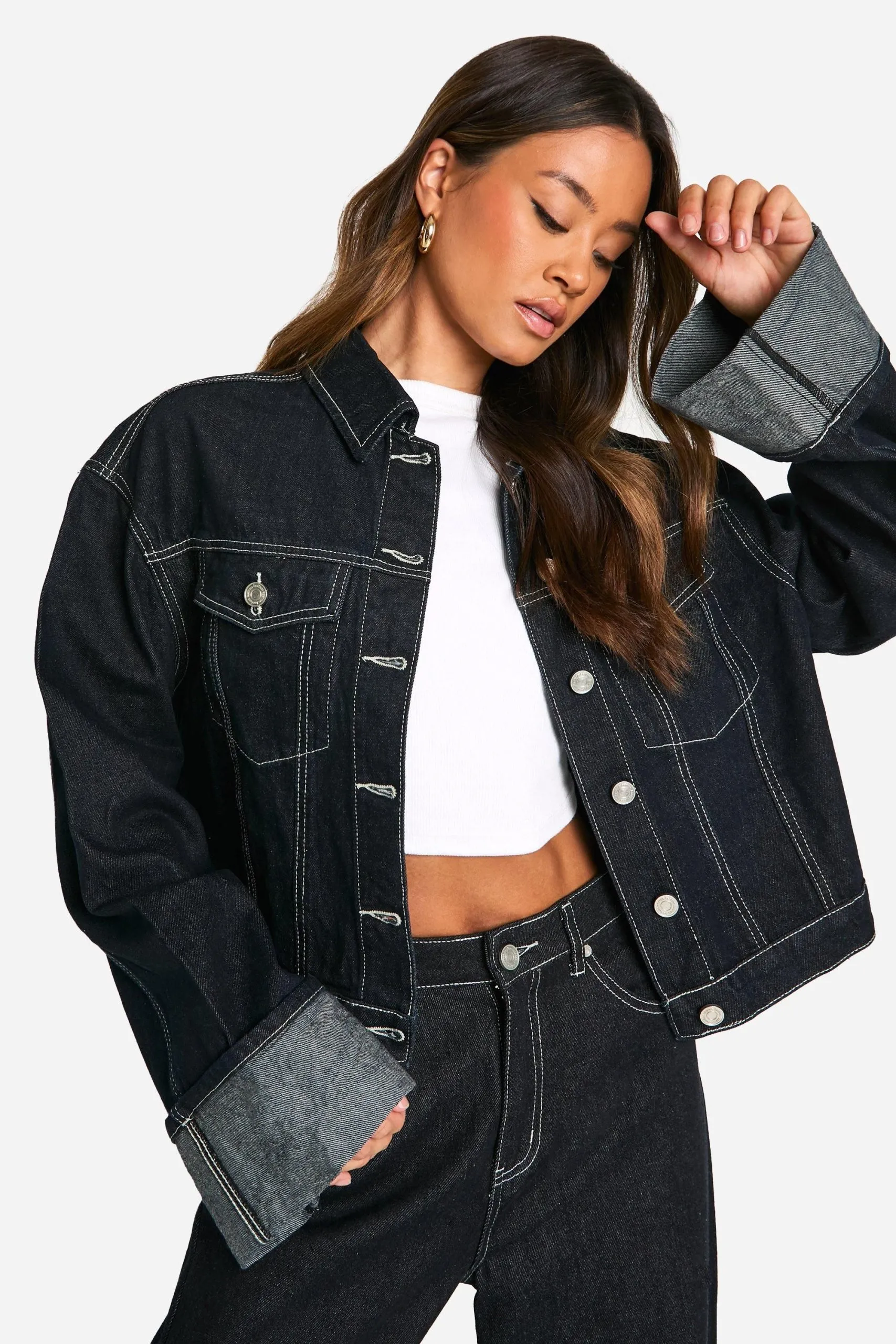 Tall Indigo Deep Turn Up Cuff Denim Jacket