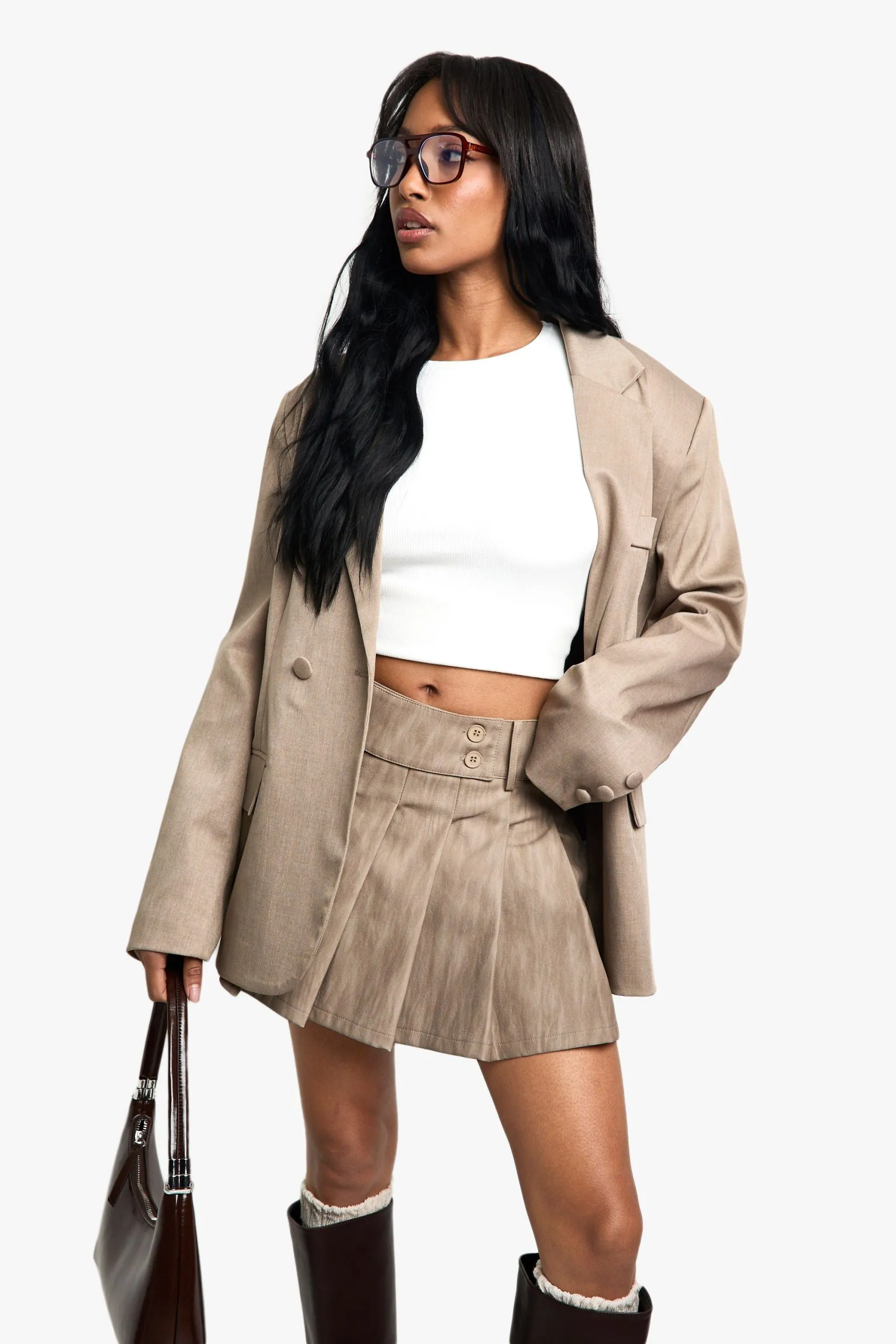 Washed Pu Pleated Mini Skirt