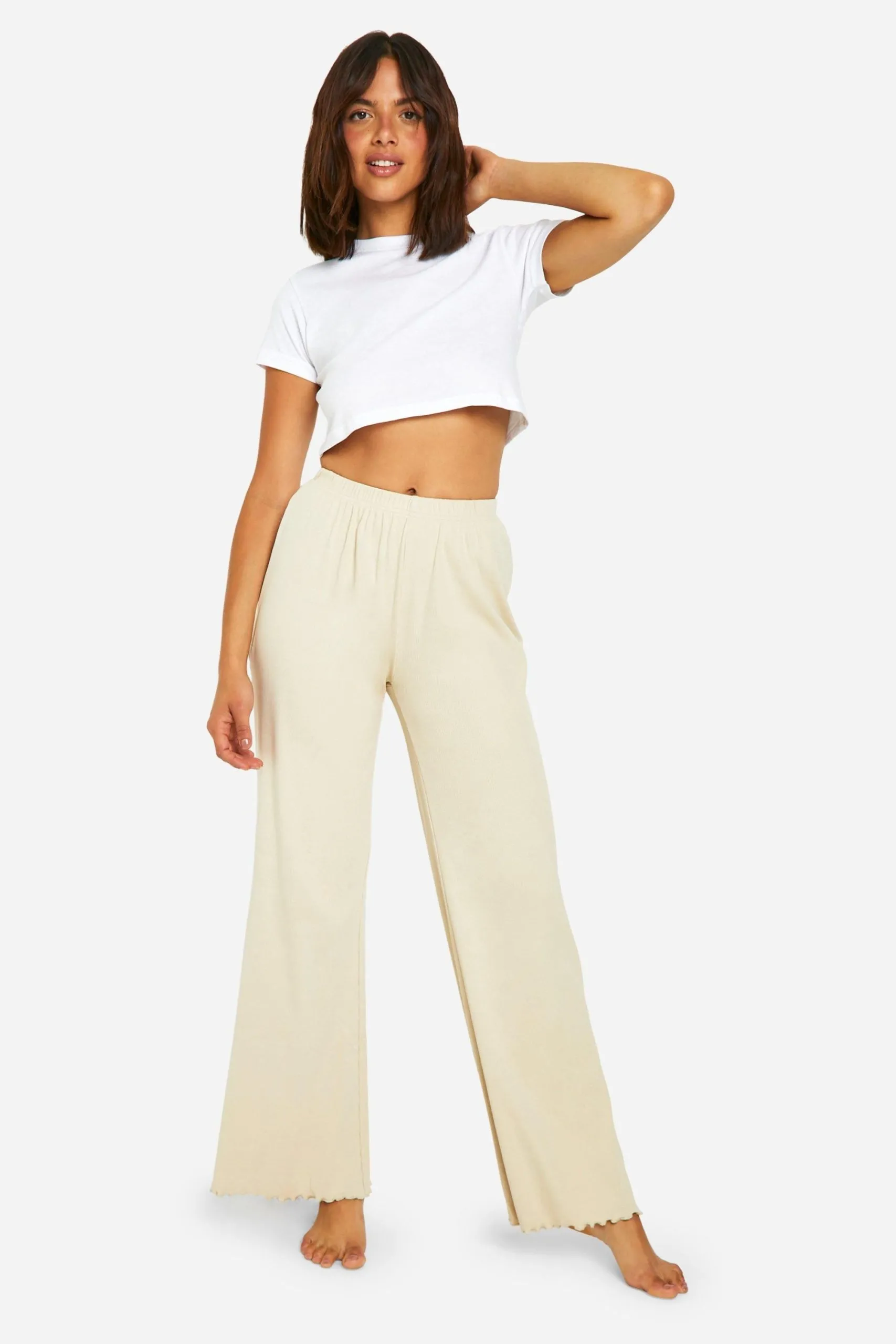 Wide Leg Rib Lounge Trouser