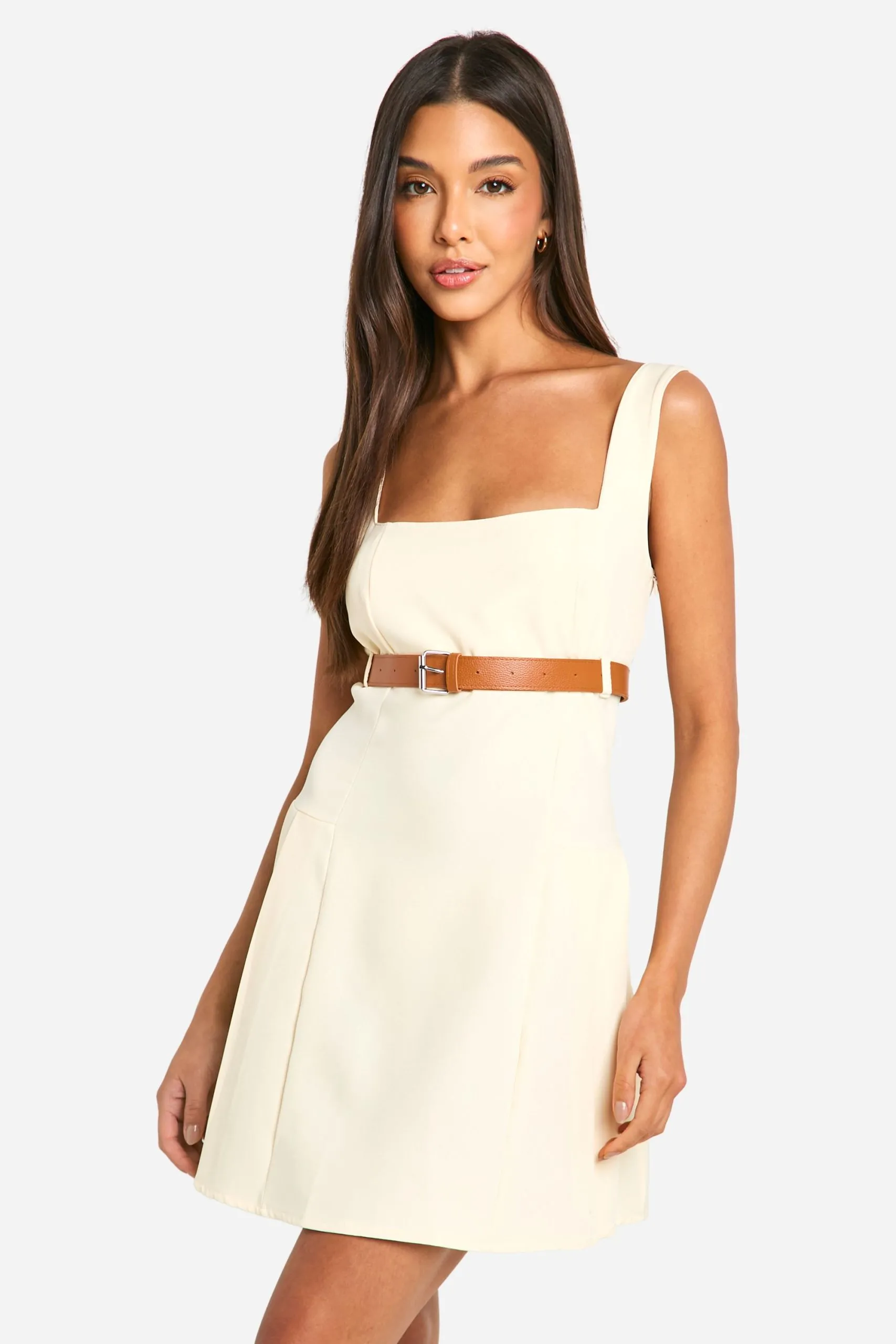 Belted Square Neck Mini Dress
