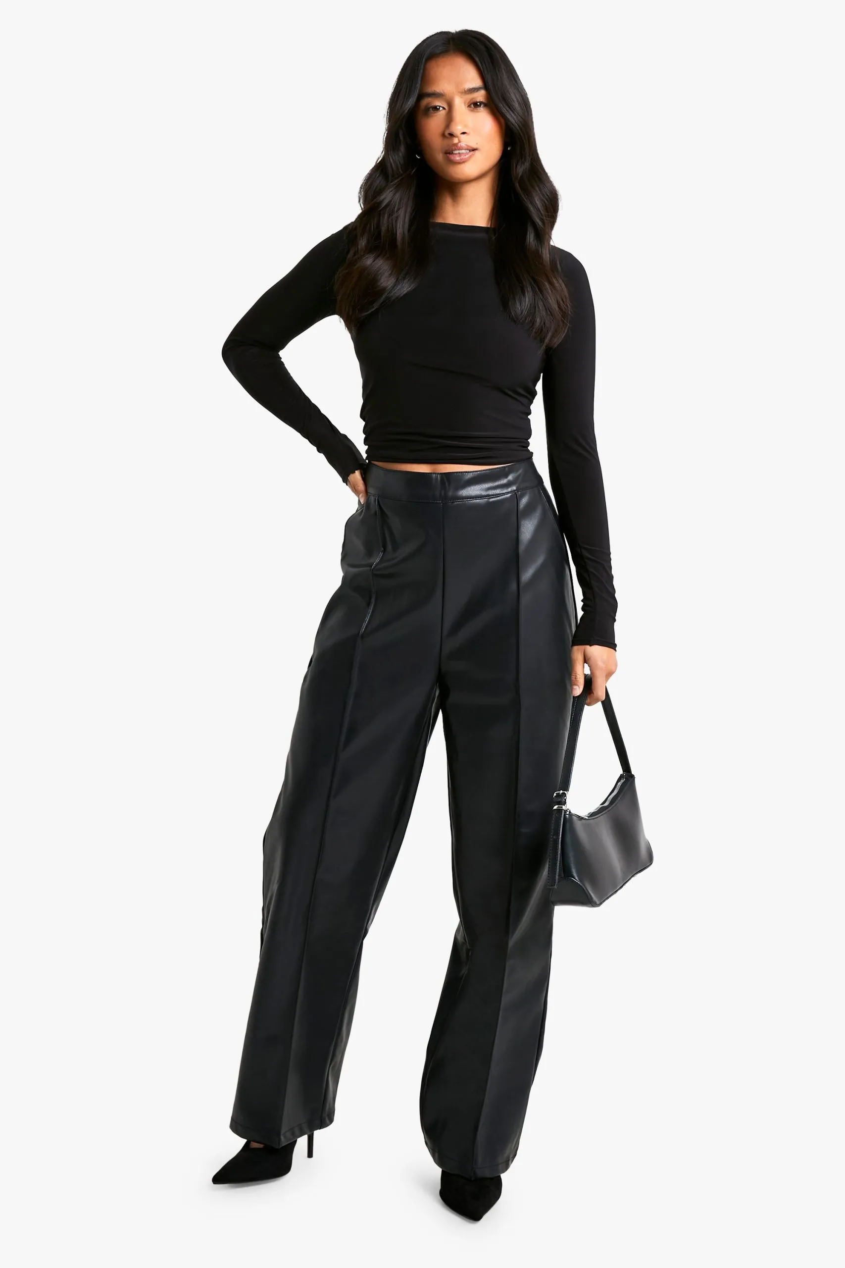 Petite Straight Leg Faux Leather Trouser