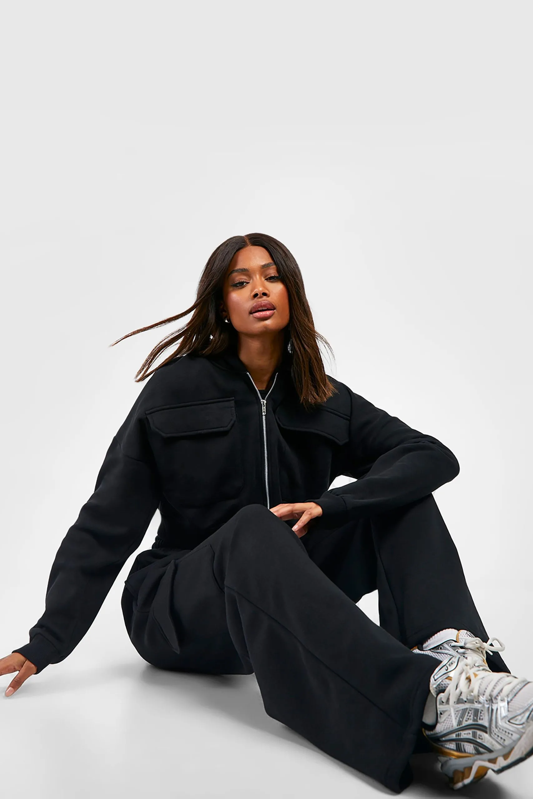 Cargo Pocket Cropped Hoodie Straight Leg Tracksuit