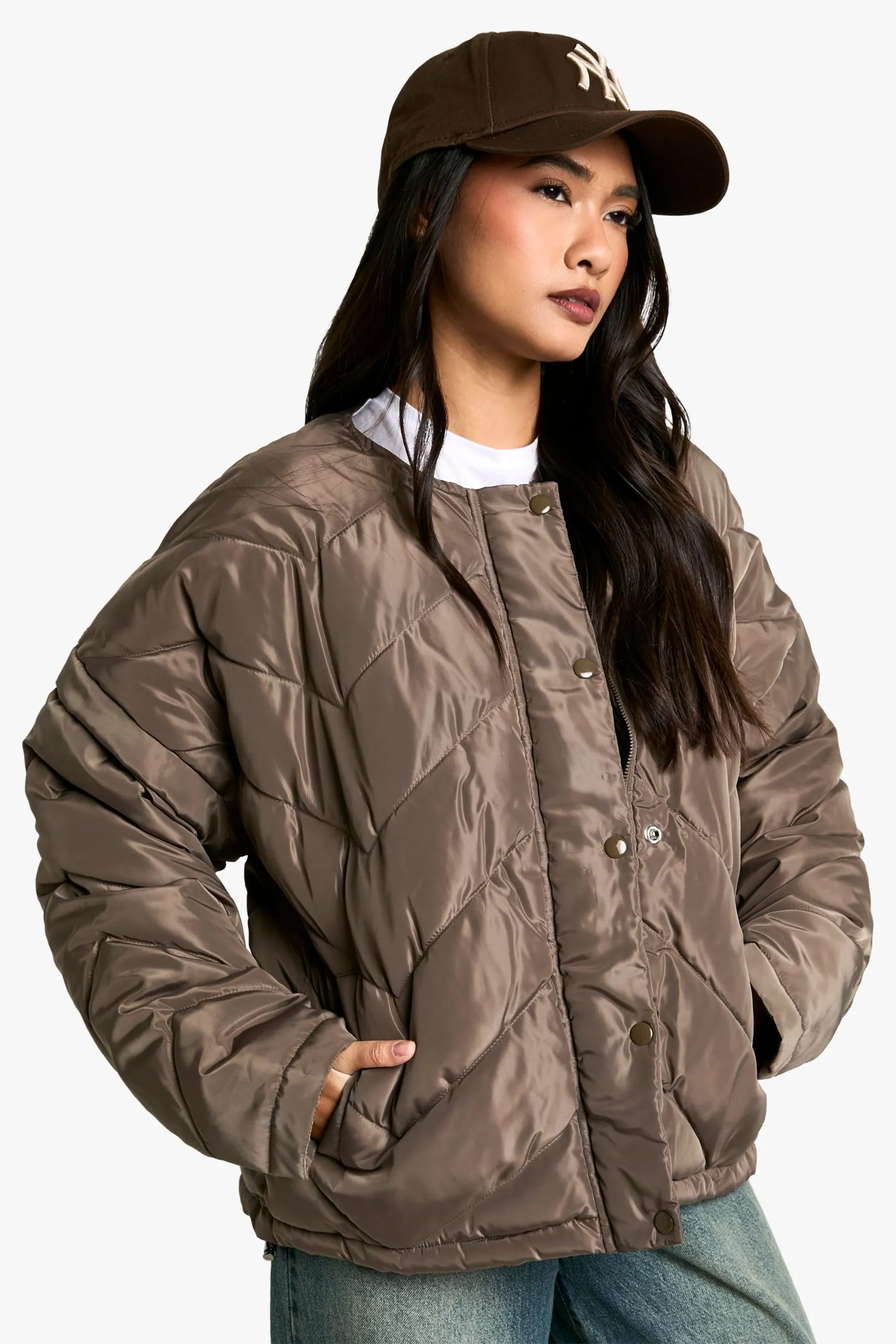 Quilted Collarless Puffer Jacket