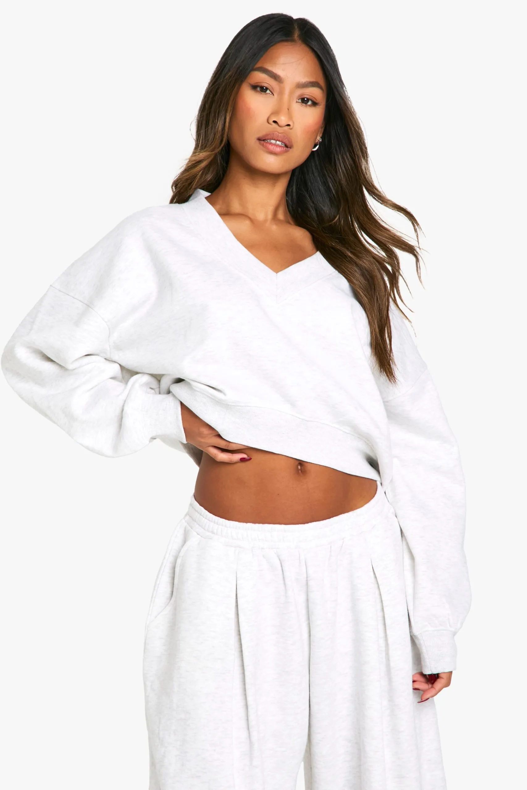 V Neck Balloon Sleeve Sweatshirt