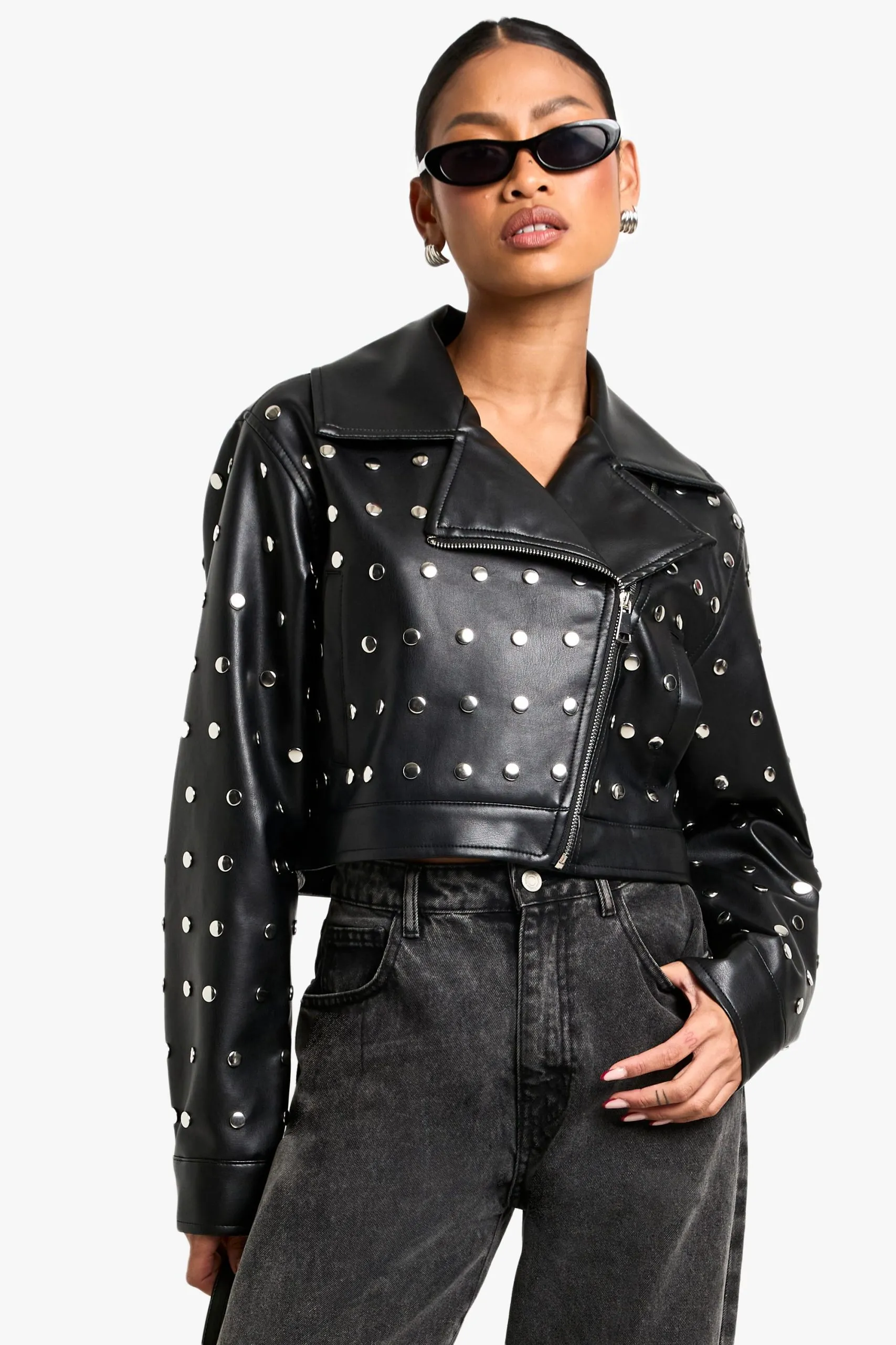 Studded Crop Faux Leather Jacket