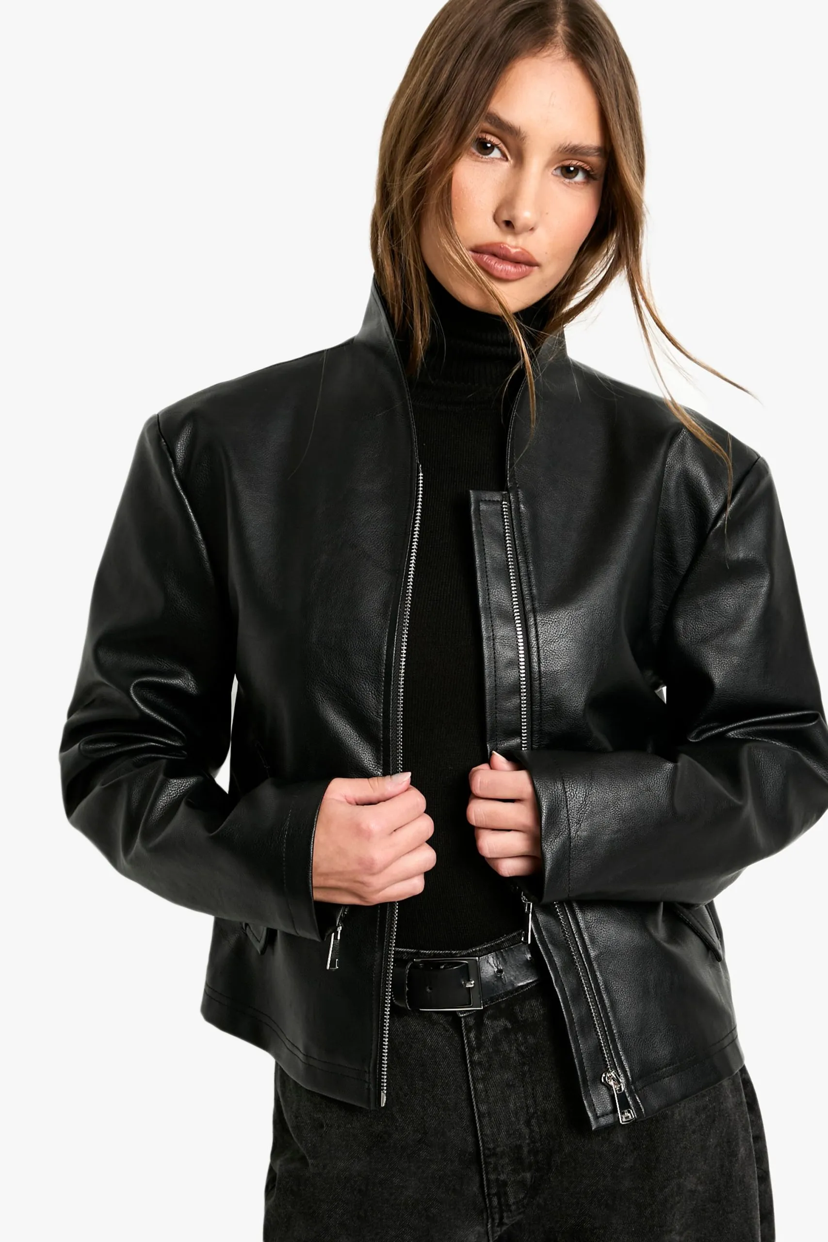 Shoulder Pad Faux Leather Jacket