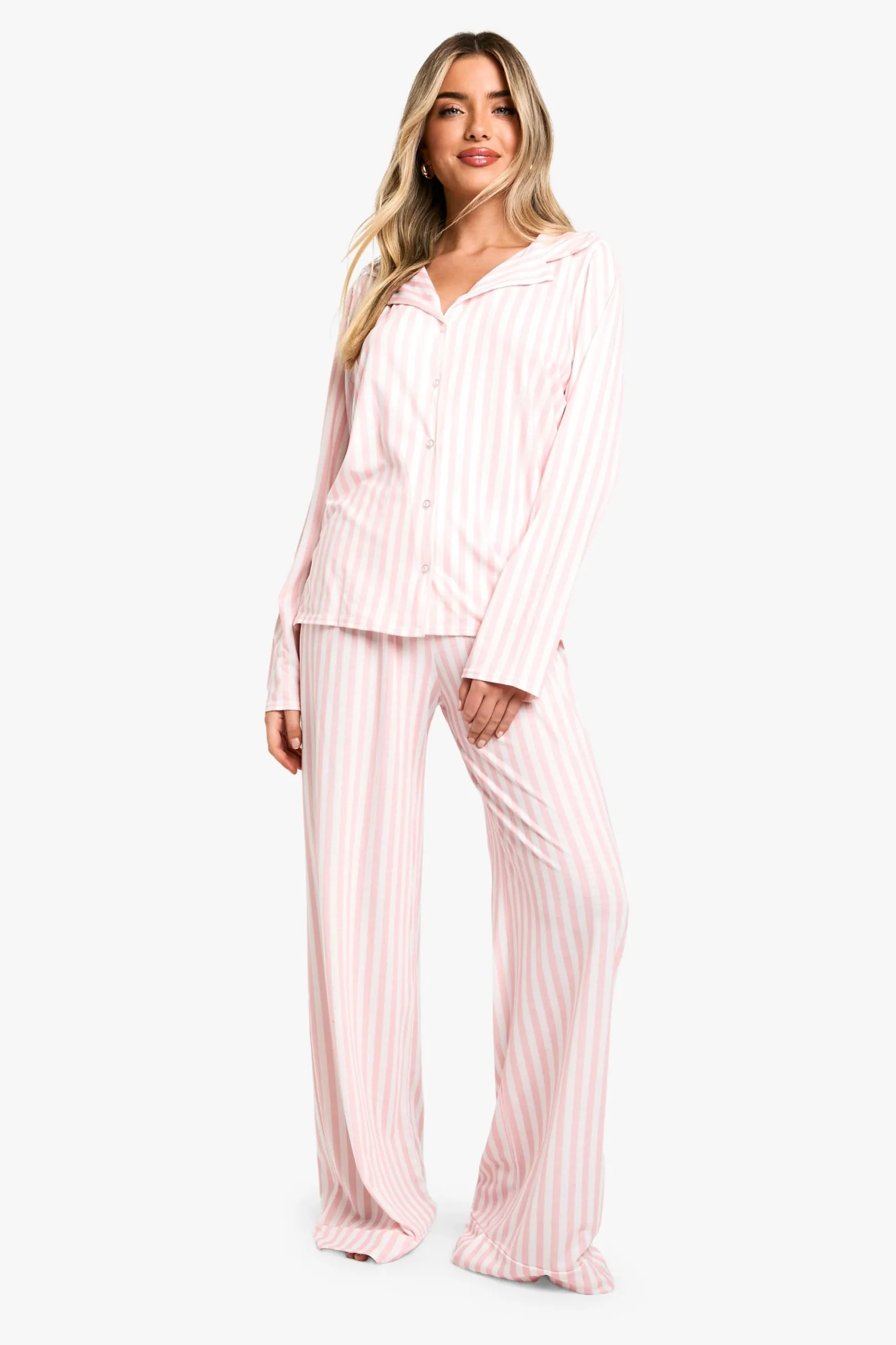 Candy Stripe Long Sleeve Shirt & Trousers Pyjama Set