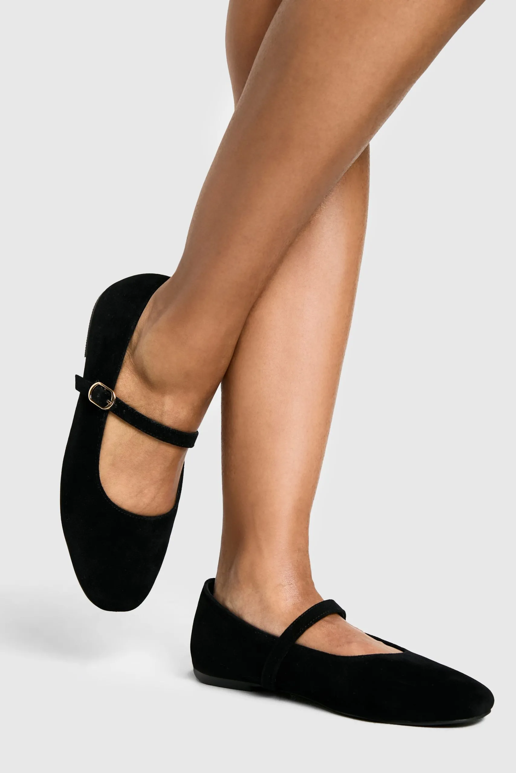 Wide Fit Faux Suede Mary Jane Ballet Flats