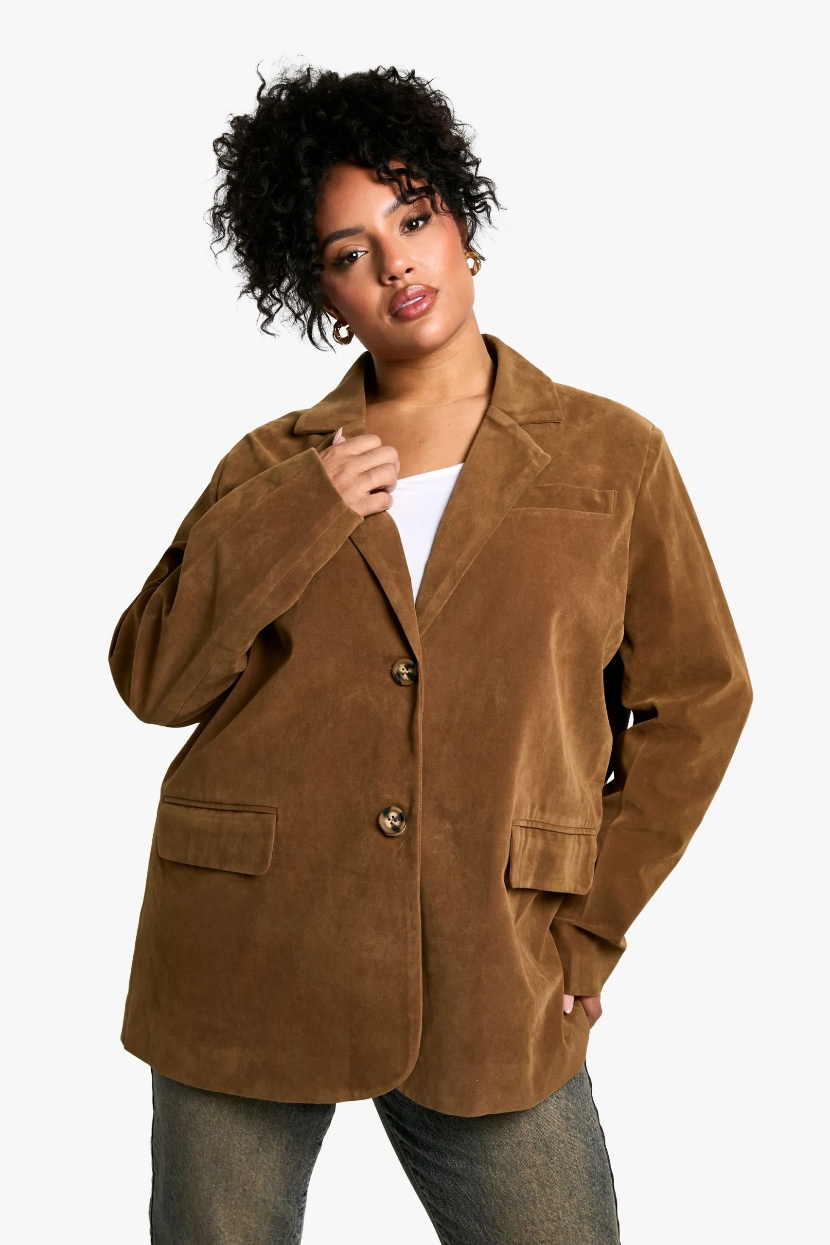 Plus Suede Single Breasted Oversized Blazer