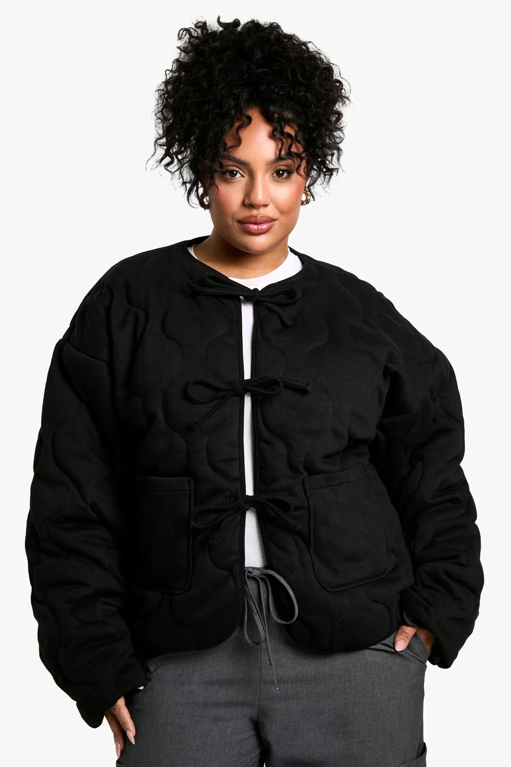 Plus Tie Detail Padded Jacket