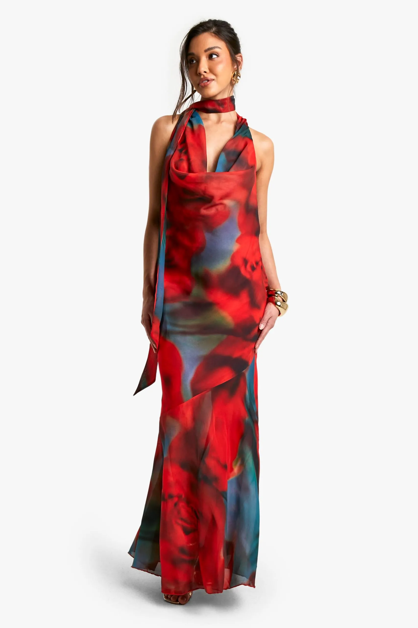 Blur Chiffon Halterneck Maxi Dress