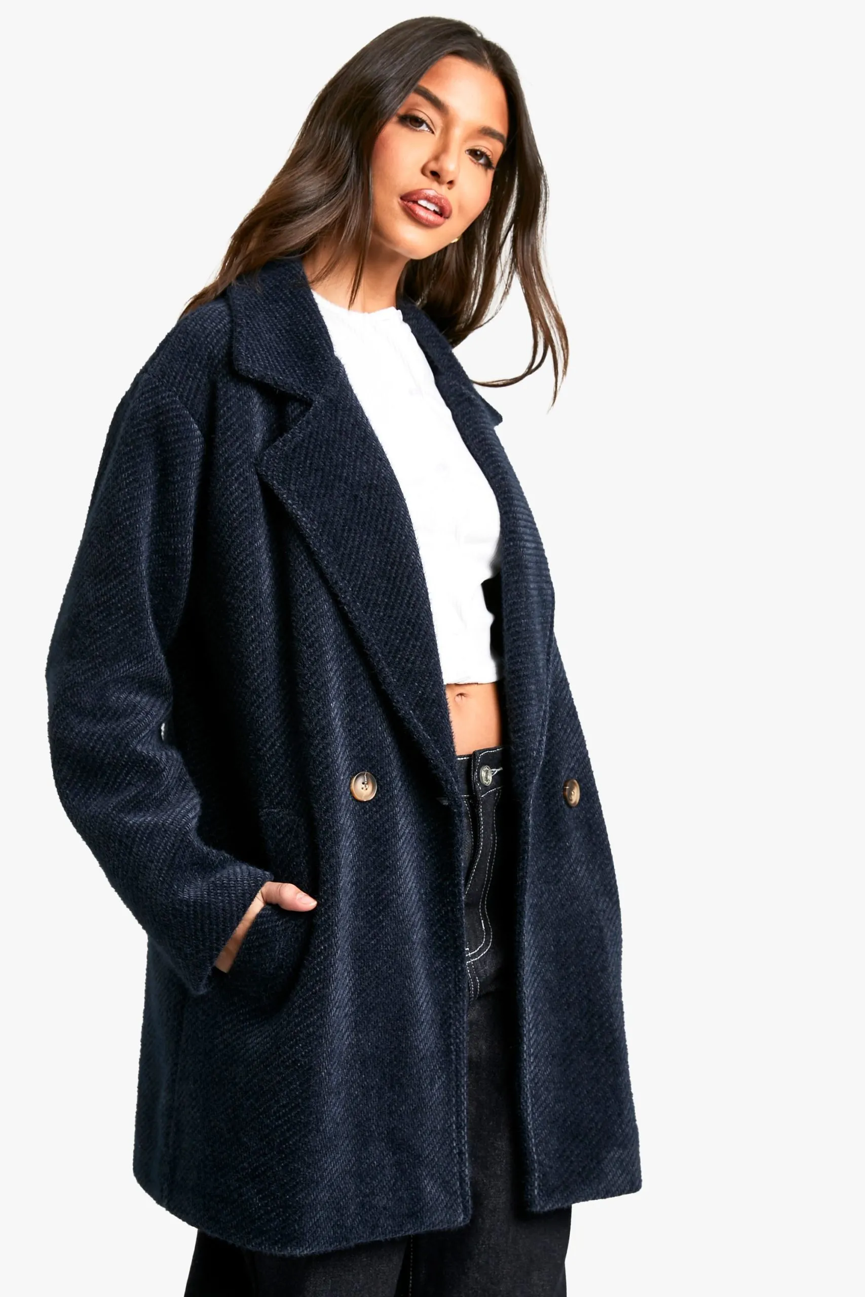 Textured Double Breasted Coat