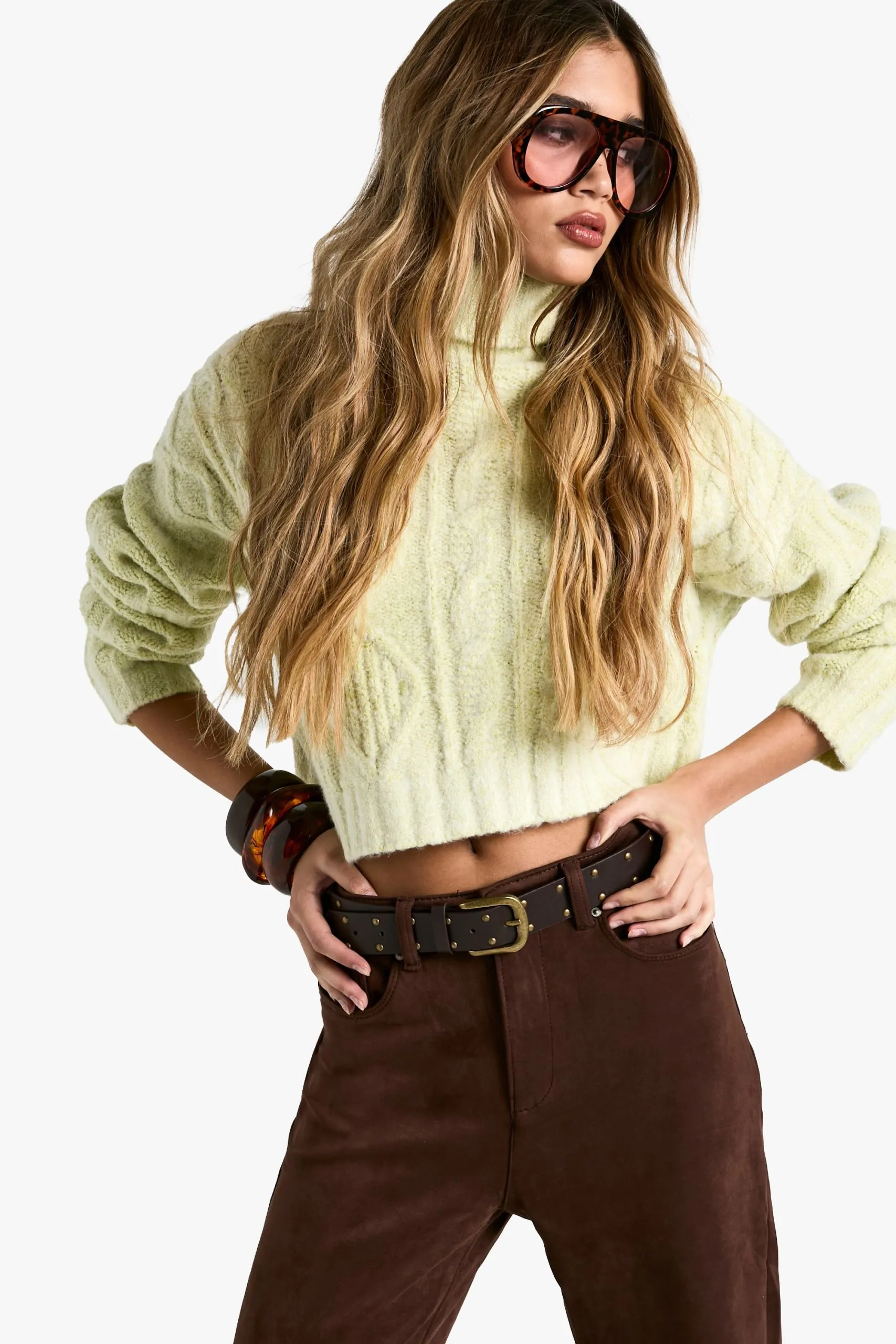 Cable Roll Neck Knit Jumper