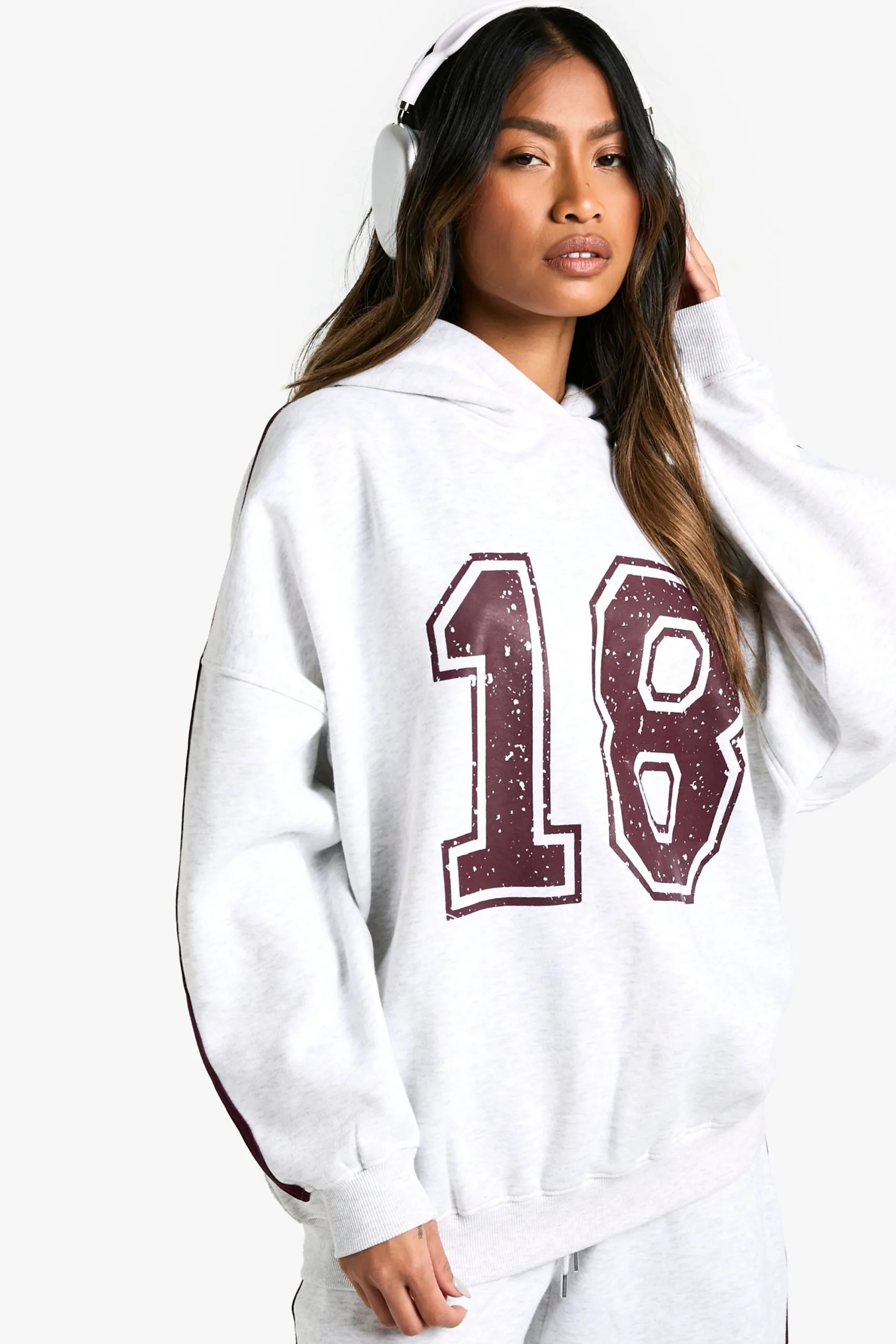 18 Print Side Striped Oversized Hoodie