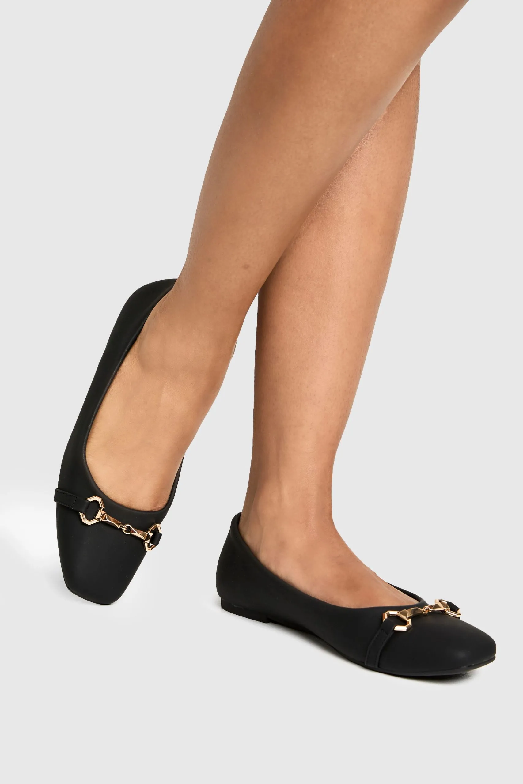 Hardware Detail Square Toe Ballet Flats