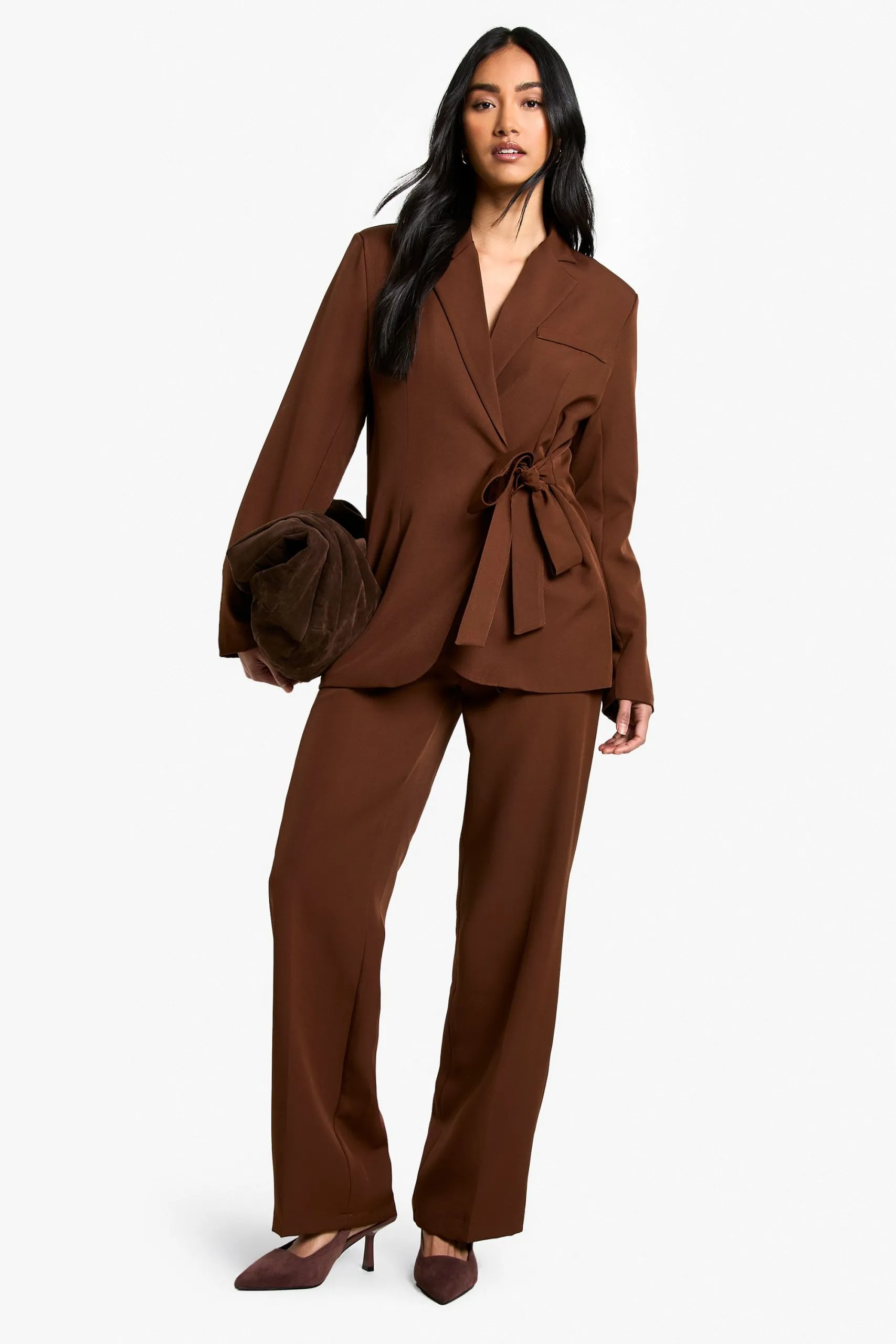 Woven Tailored Pleated Straight Leg Trousers