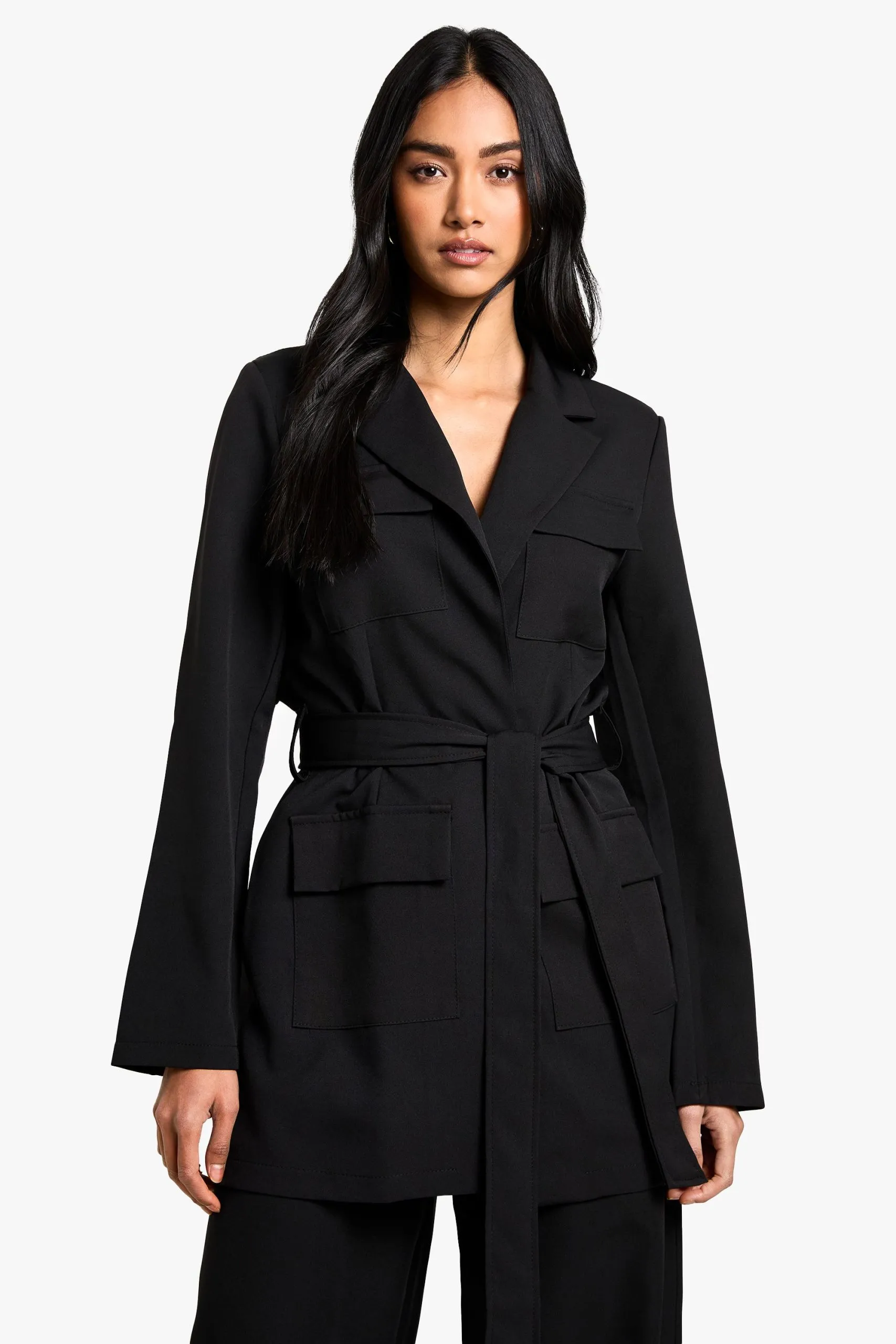 Tailored Pocket Detail Belted Blazer