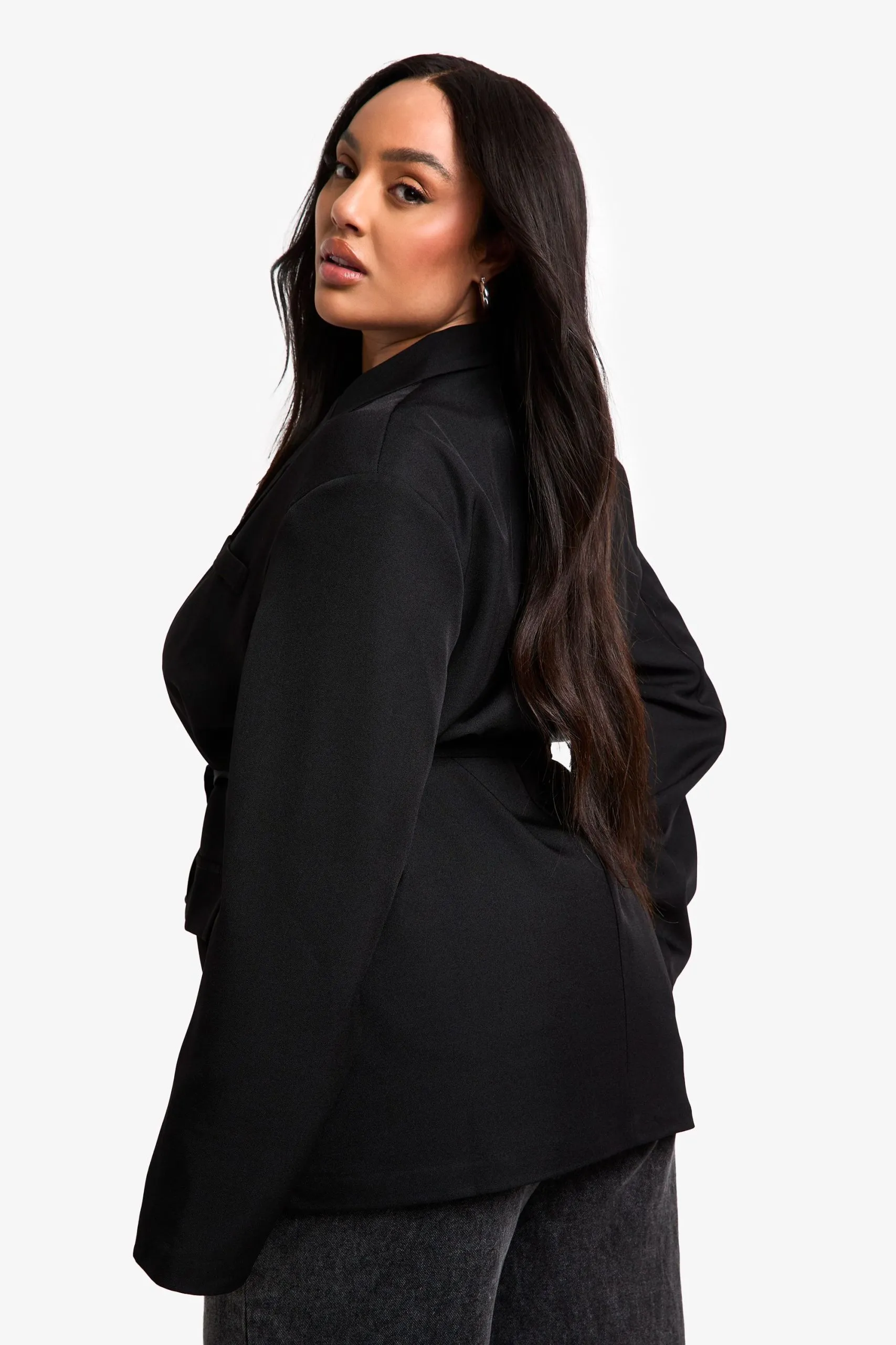 Plus Marl Tie Waist Slouchy Blazer