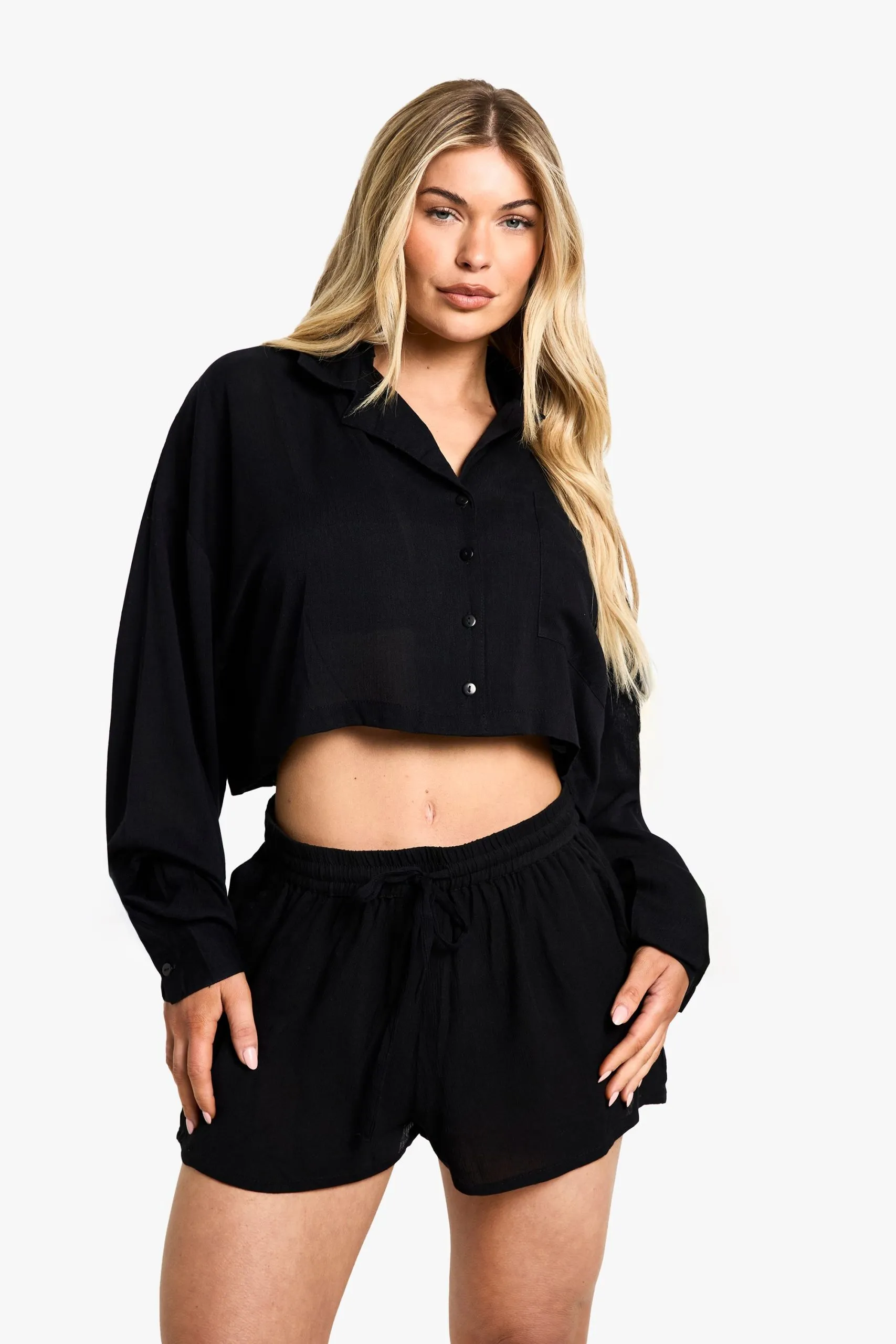 Beachwear Essentials Cropped Long Sleeve Shirt