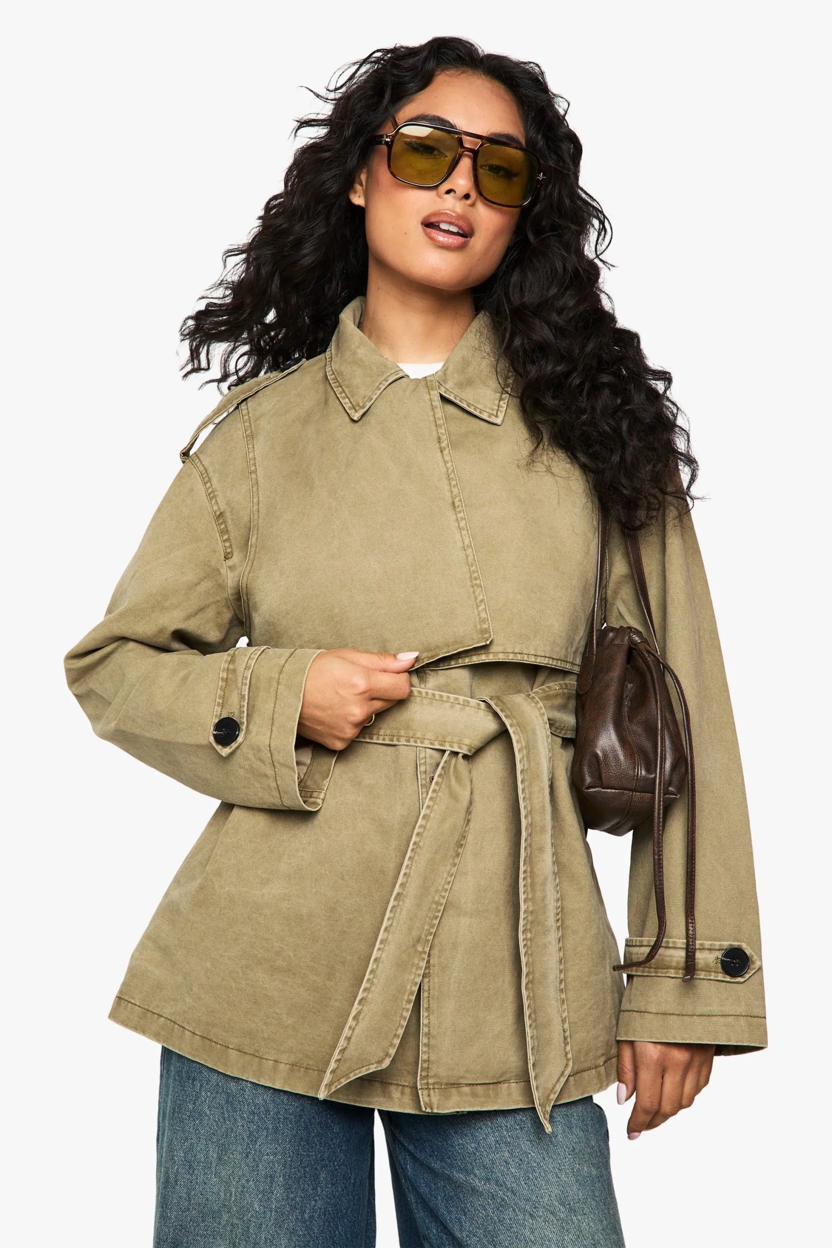 Belted Short Trench Coat