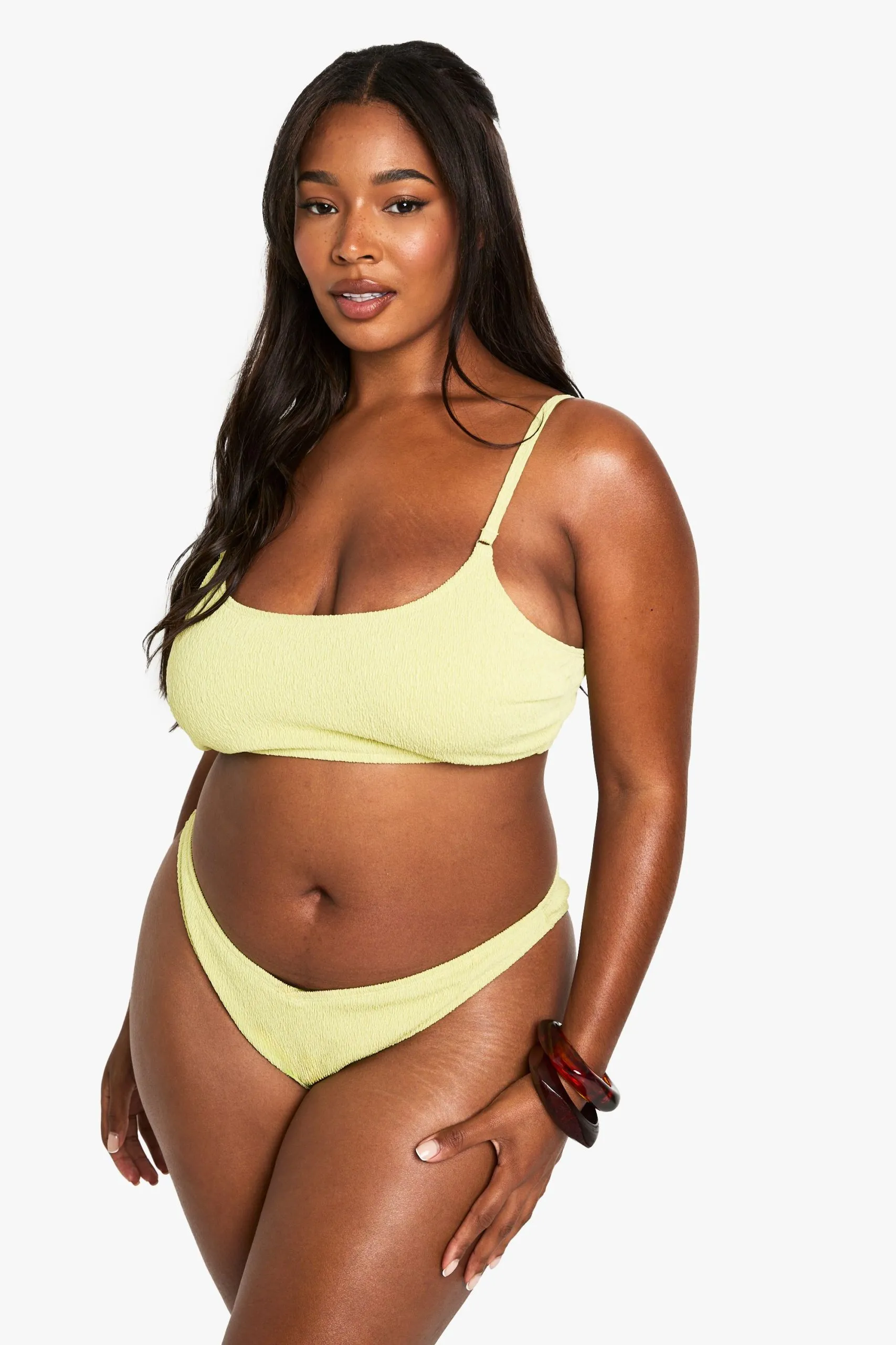 Plus Swimwear Essentials Crinkle V Front Bikini Bottoms