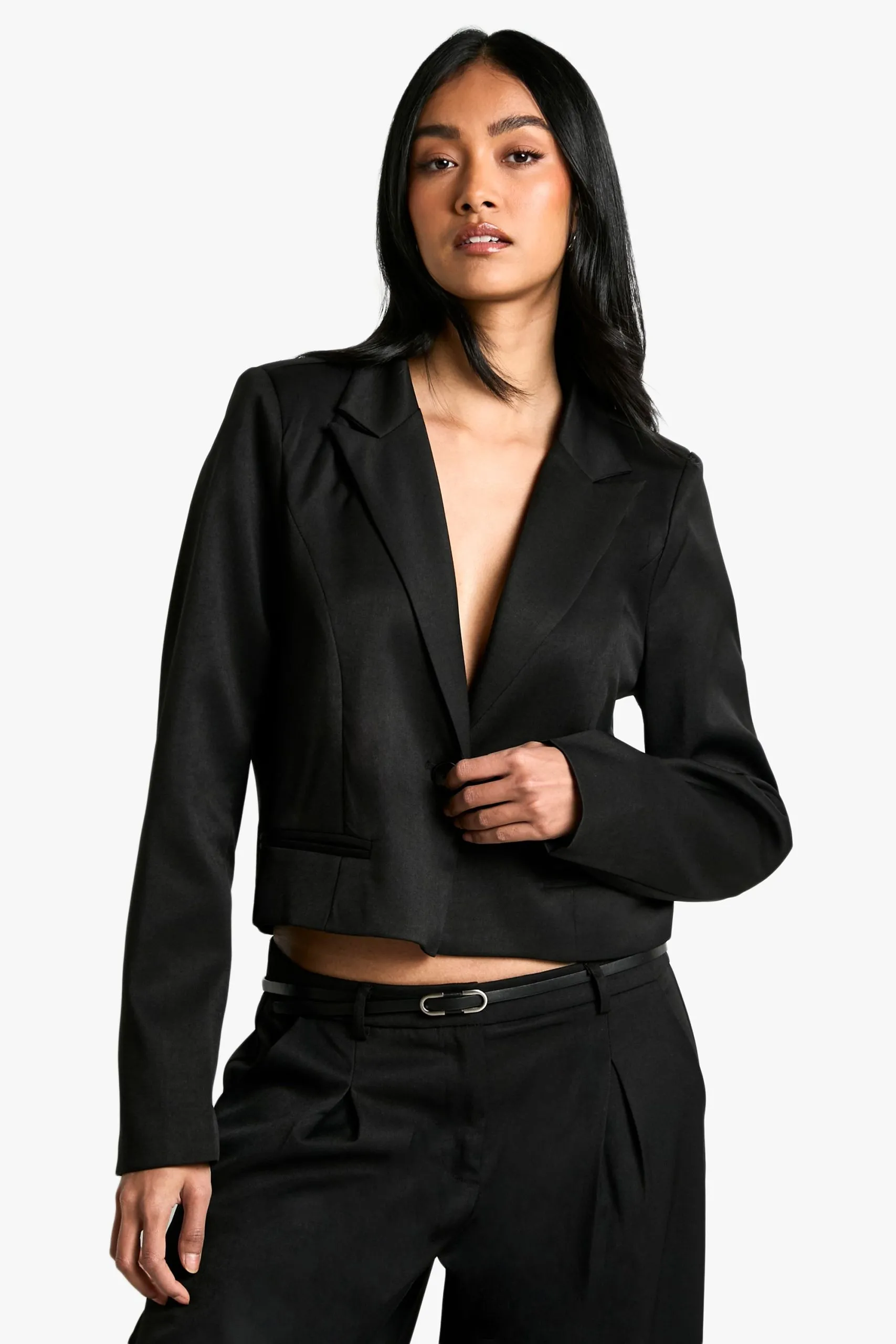 Woven Tailored Boxy Crop Blazer