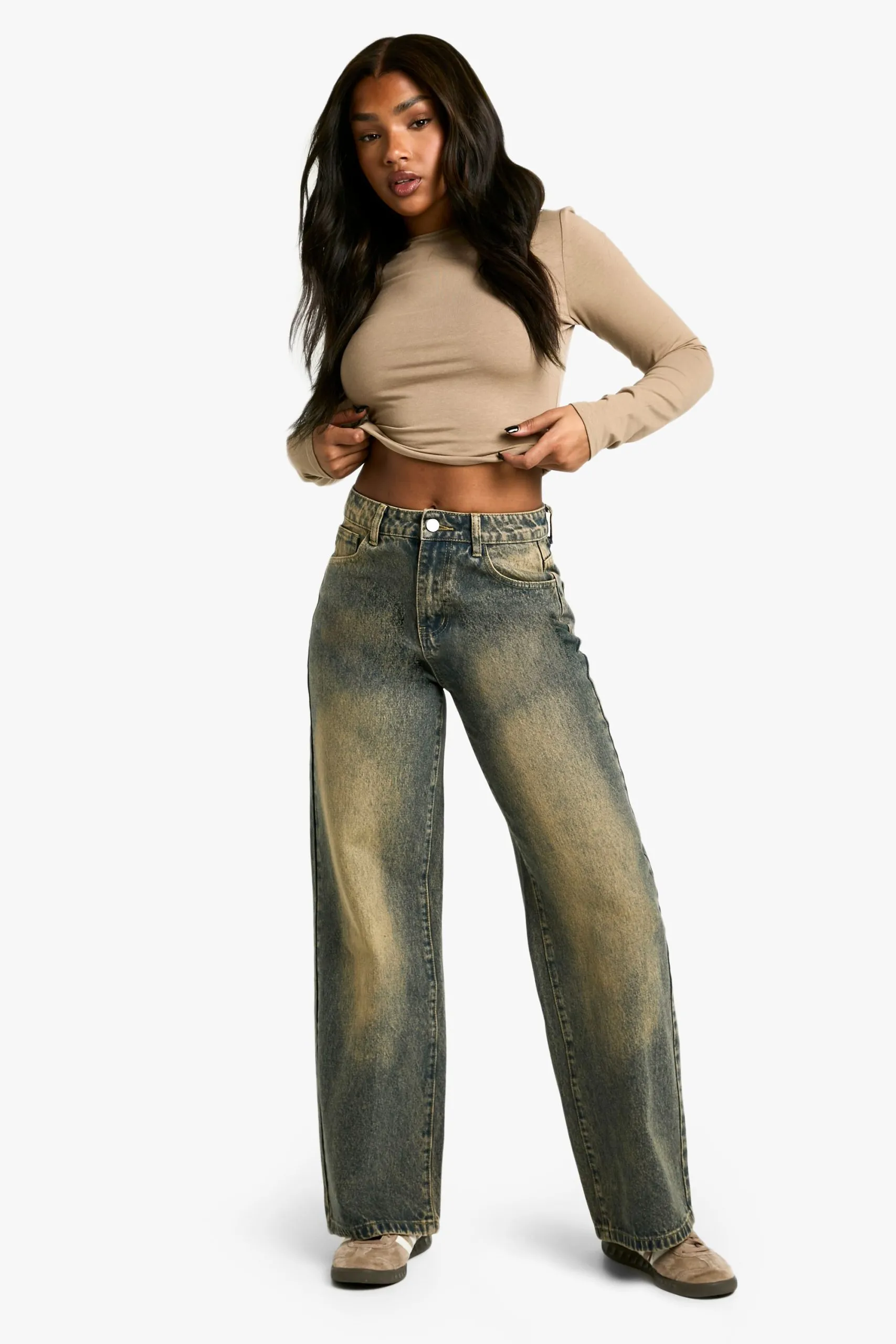 Basics Vintage Wash High Waisted Super Wide Leg Jeans
