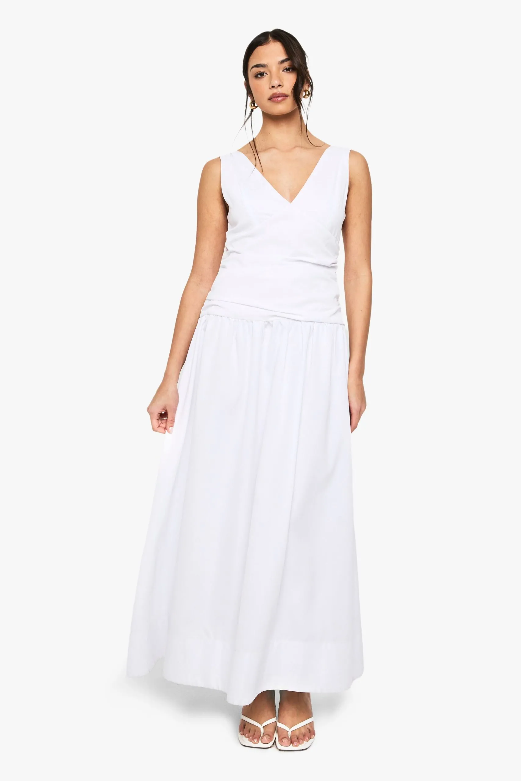 V Neck Ruched Detail Maxi Dress