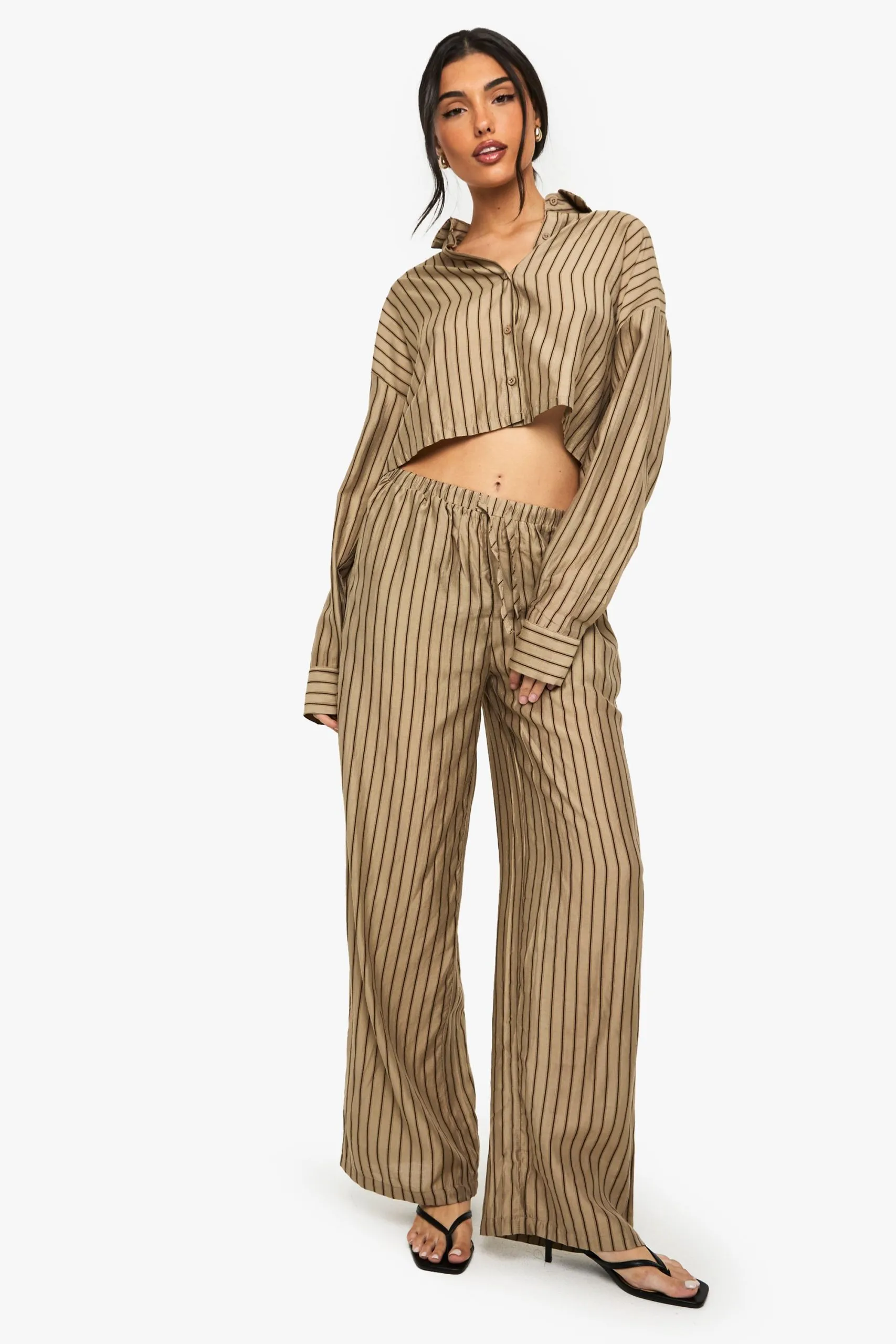 Boxy Stripe Long Sleeve Shirt & Wide Leg Trousers Beach Co-Ord
